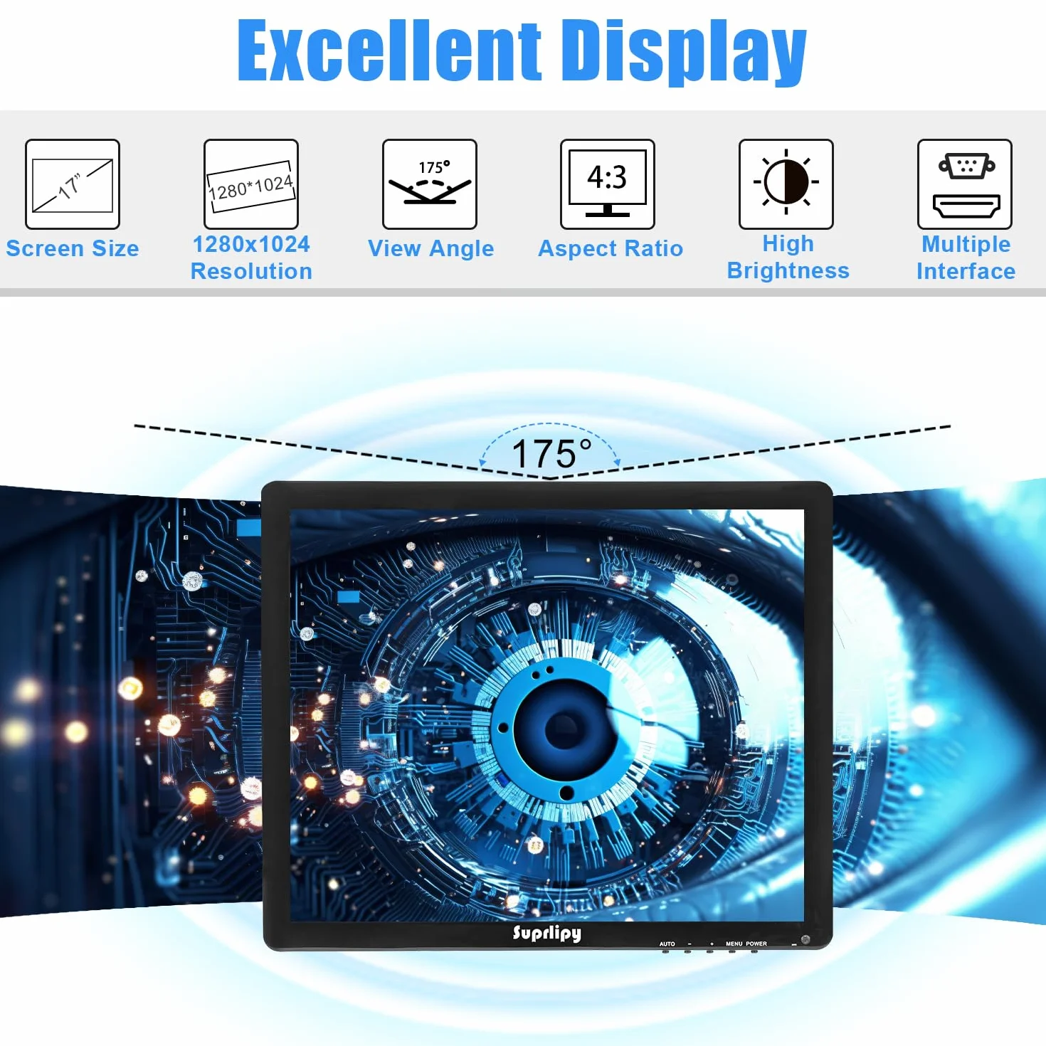 43,2 cm (17 cali) ekran dotykowy, 1280 x 1024, obsługuje HDMI, VGA, AV, USB, BNC, 10 pojemnościowych monitorów TFT LED do komputerów PC, laptopów, Xbox, PS5, PS4, przełączników, systemów POS,