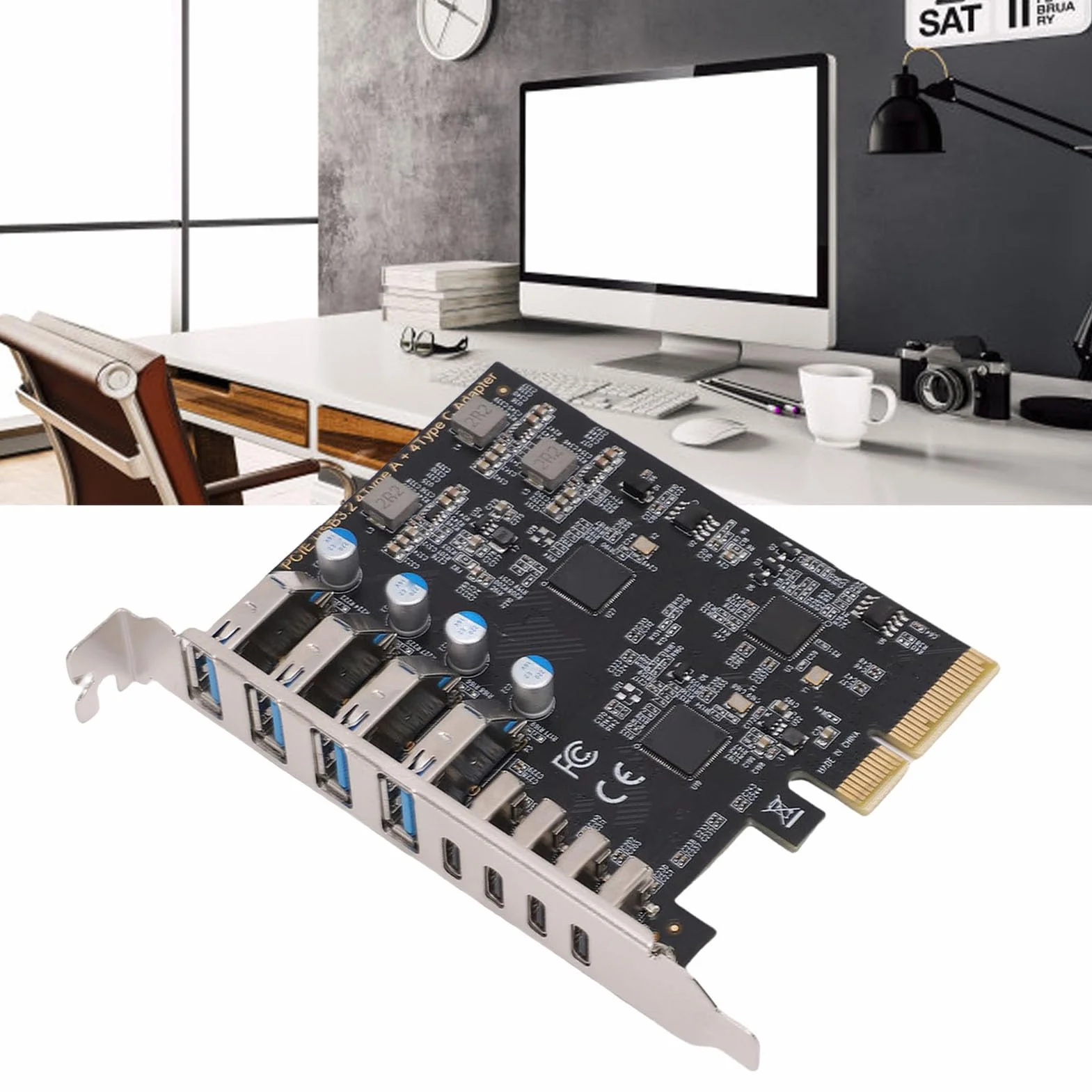 Jiawu Karta rozszerzeń PCI Express, 8-portowa Karta PCle USB 3.2 Gen 2, przepustowość 10 Gb/s dla Entuzjastów Gier