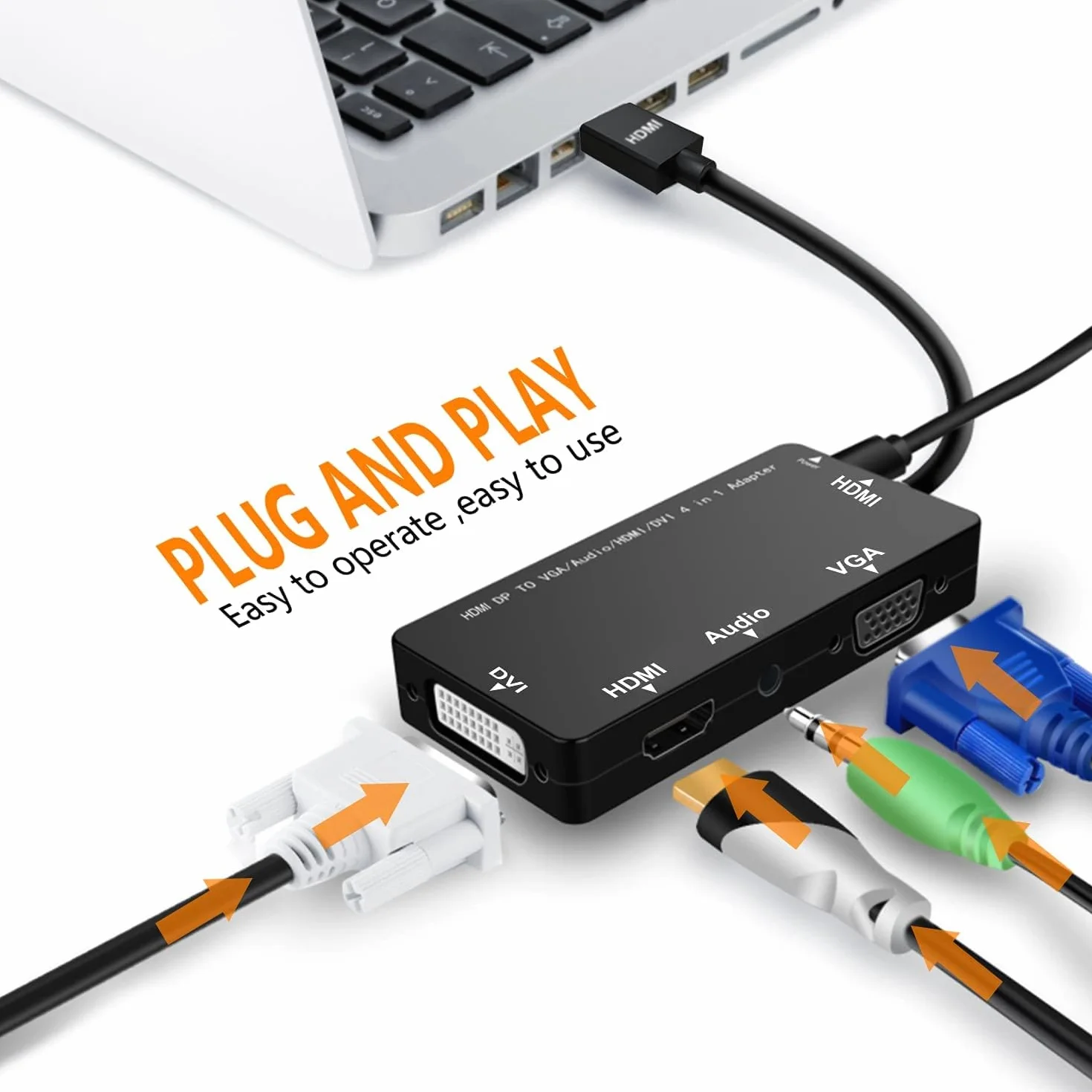 Adapter HDMI na VGA DVI HDMI obsługuje 480P 720P 1080P HD z wieloportowym konwerterem audio, czarny