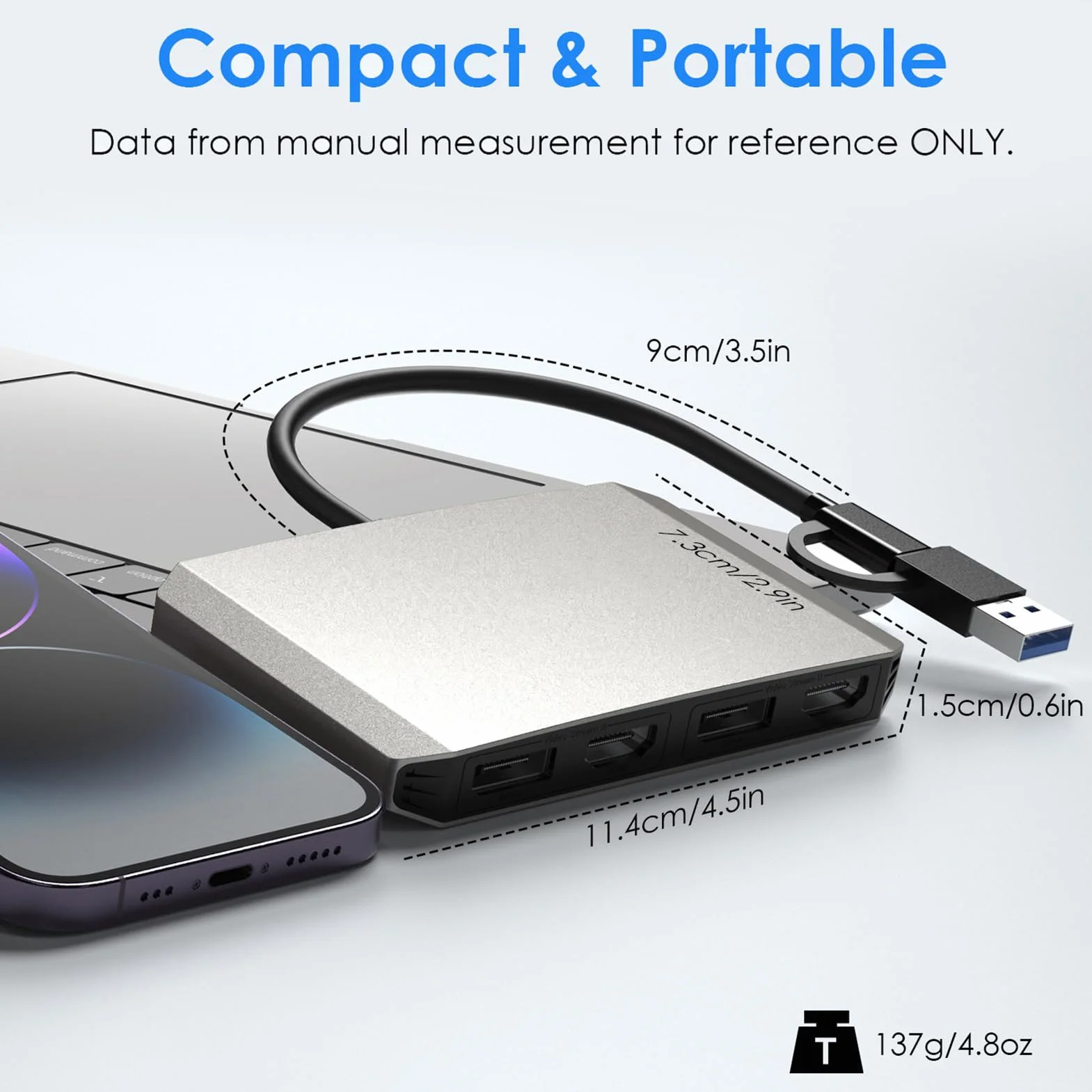 Denash USB 3.0 USB C do Podwójnego Adaptera HD, Podłącz Podwójne Wyświetlacze 4K Przy Adapterze Stopu Aluminium 60 Hz z 2x4k 60Hz 1, 2x5k 60Hz Displayport, Idealny do Systemu