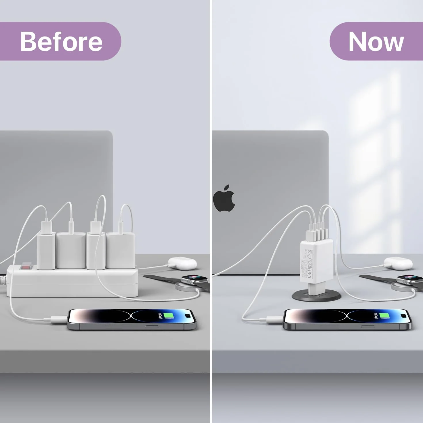 Ładowarka USB 4-portowa 33 W Smart QC 3.0, kompatybilna z iPhone 11/12/13/14/15/16/SE/XS/XR/iPad/Samsung Galaxy S21/S22/S23/S24
