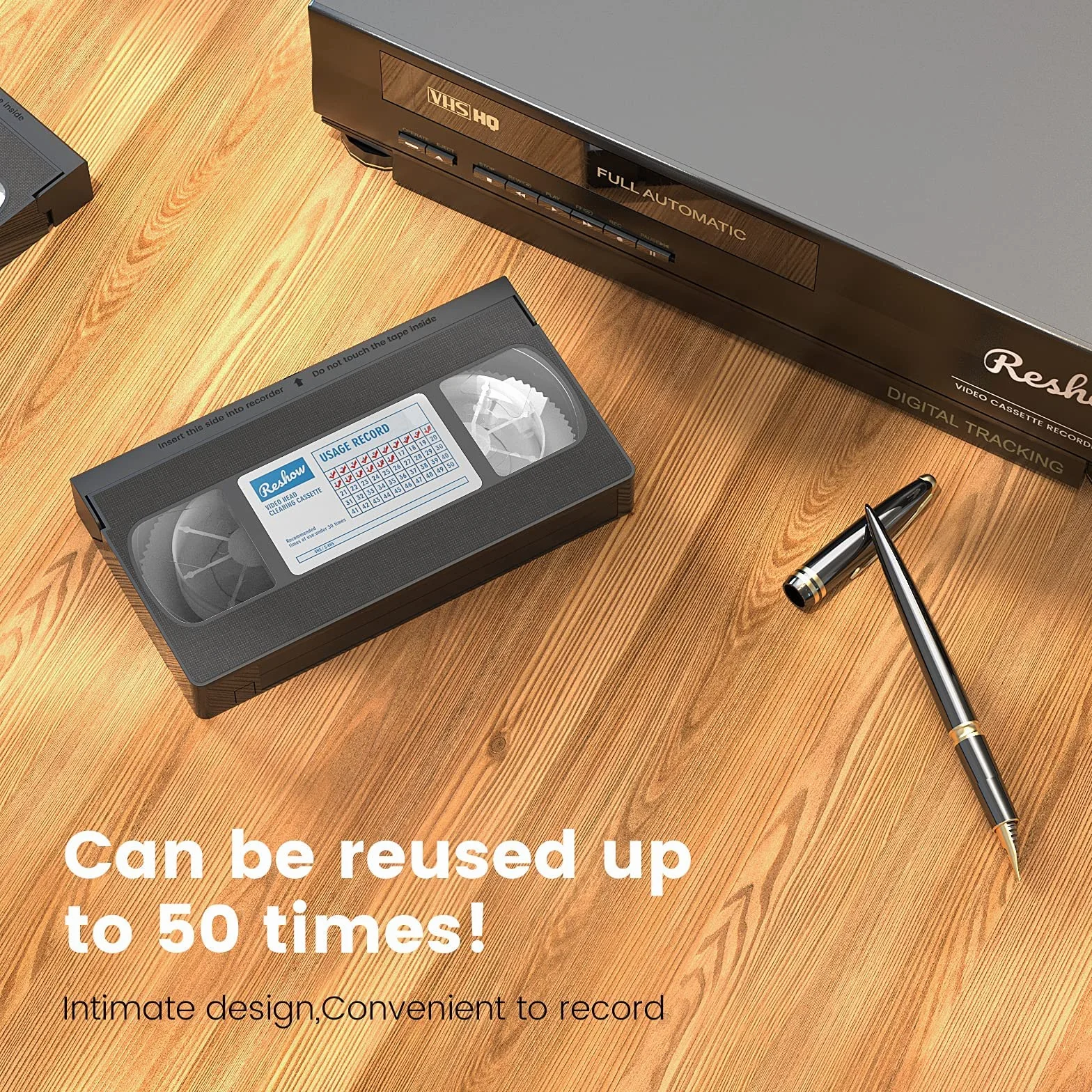 Reshow VHS Video Head Cleaner do odtwarzaczy VHS/VCR Technologia sucha Nie wymaga płynu Wielokrotnego użytku 30 razy