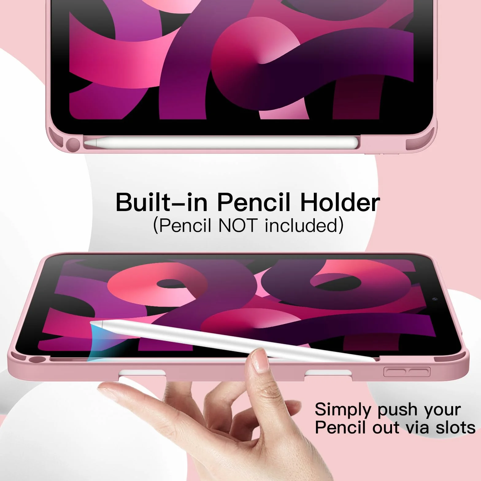 JETech Etui dla iPad Air 11 Cala M4/M3/M2 (2026/2025/2024), iPad Air 5/4 (10,9 Cala, Model 2022/2020, 5/4) z Uchwytem na Długopis, Szczupły Pokrowiec na Tablet z Miękki Tył z TPU (Różowy)