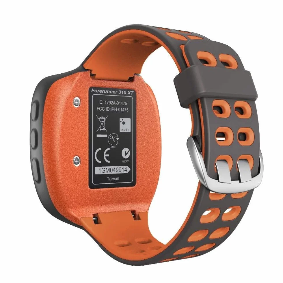 Pasek do zegarka Garmin Forerunner 310XT, miękki silikonowy pasek do zegarka, zamiennik do smartwatcha Forerunner 310XT, szaro-pomarańczowy