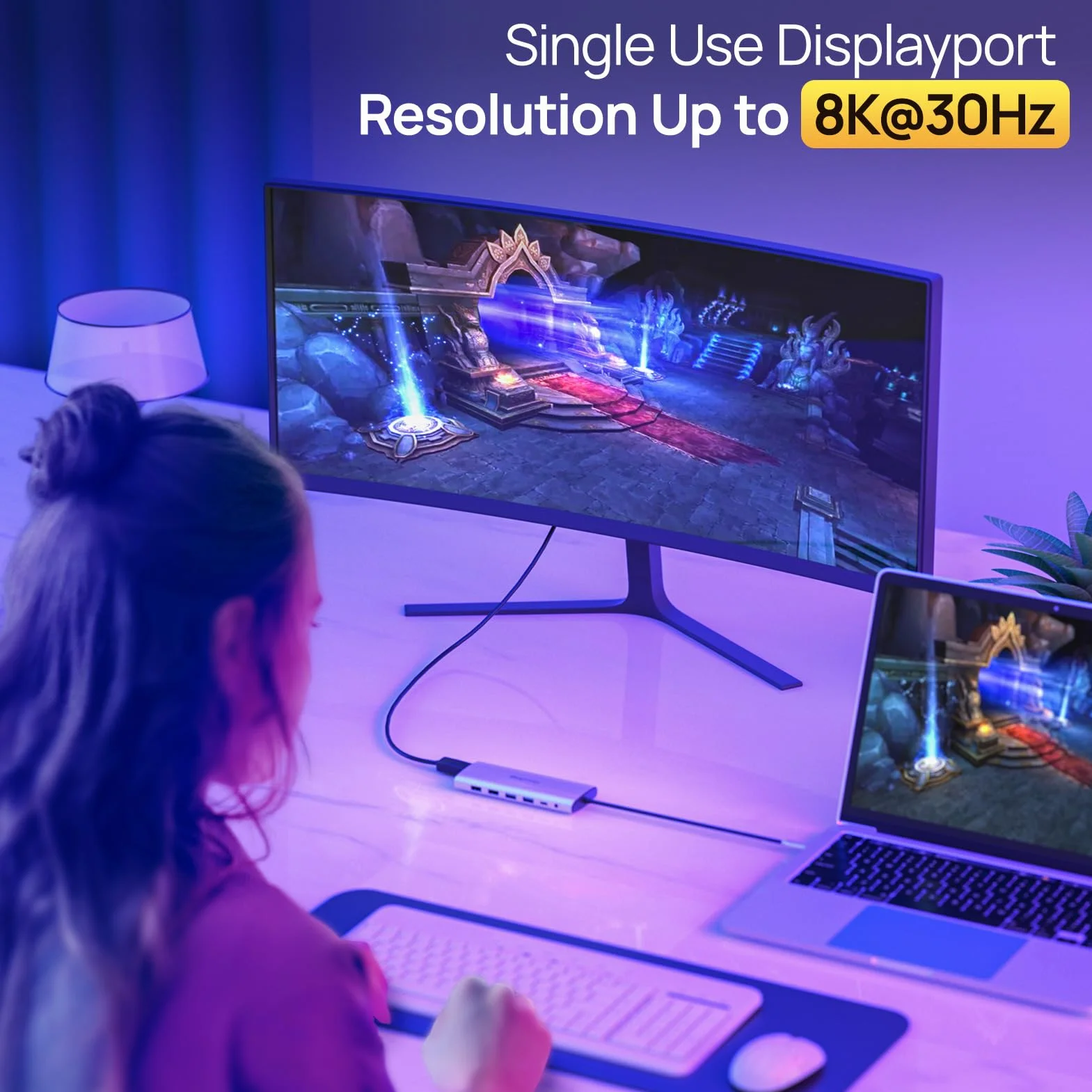 Stacja dokująca USB C, podwójny monitor, stacja dokująca do laptopa, 14 w 1, wieloportowy adapter USB C, do MacBooka/Dell/HP/Lenovo z 2 HDMI 4K, DP 8K, ładowanie PD, RJ45, 6 portów USB, SD/TF