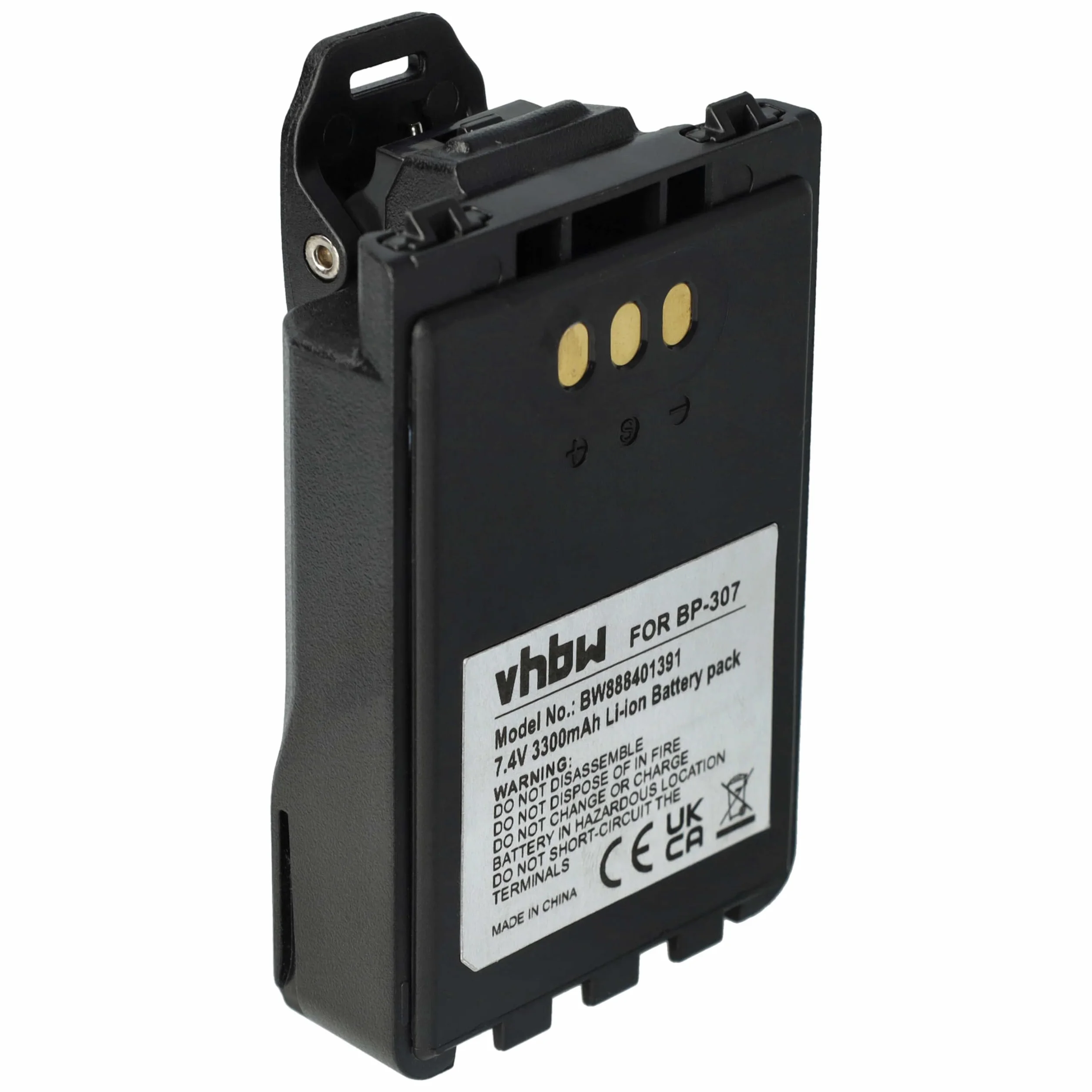 vhbw Bateria zamienna do Icom BP-307 do krótkofalówki, Walkie Talkie (3300 mAh, 7,4 V, litowo-jonowa) + klips do paska
