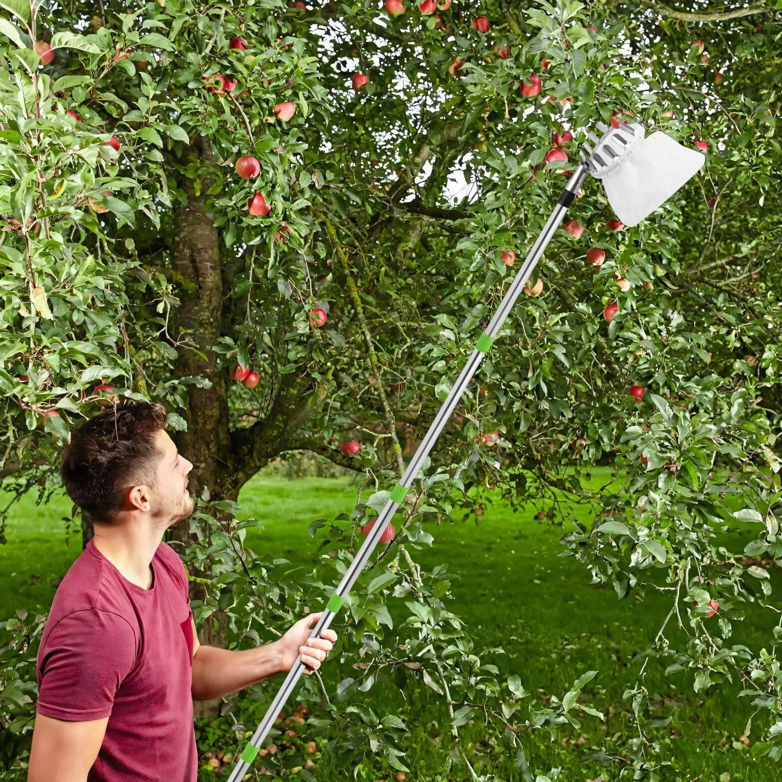 Zbieracz owoców teleskopowy 4,2 m średnica 16 cm bawełniany woreczek