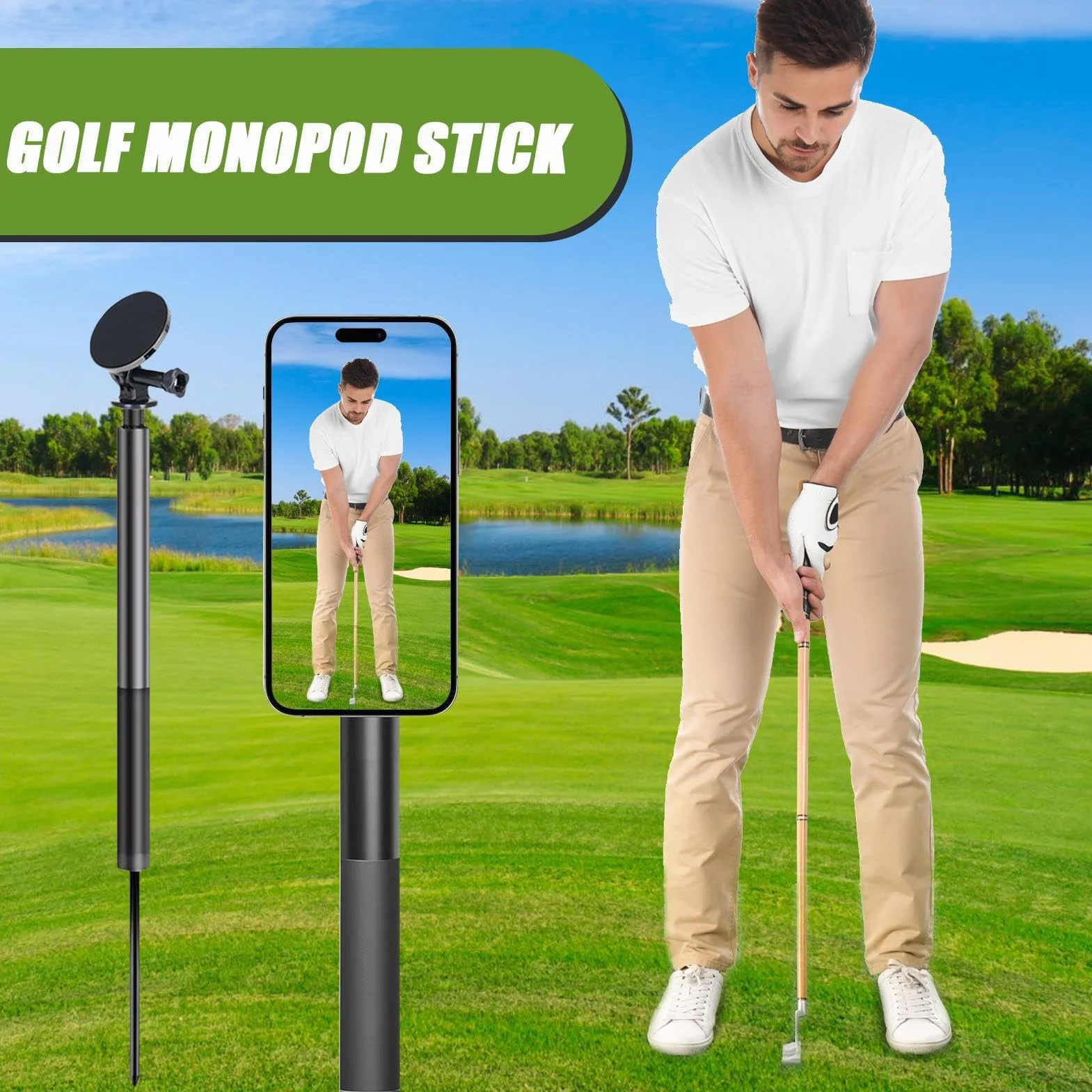 Statyw Golfowy Do Telefonu Uchwyt Golfowy Na Telefon | Wysuwany Obrotowy Magnetyczny Uchwyt Samochodowy 360 Stopni Regulowana Wysokość Do Wideokonferencji Gotowania Na Zewnątrz