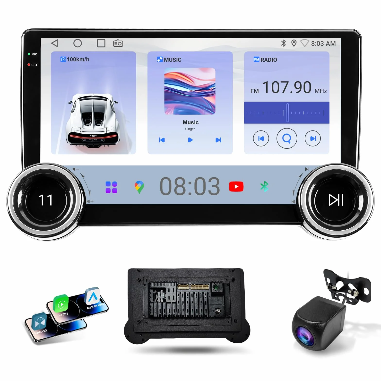 Haudio 10,1-calowy odtwarzacz samochodowy z bezprzewodowym CarPlay i Android Auto, 2 DIN radio samochodowe Bluetooth z kamerą cofania, połączenie lustrzane, asystent głosowy, AM/RDS/FM, pasuje do