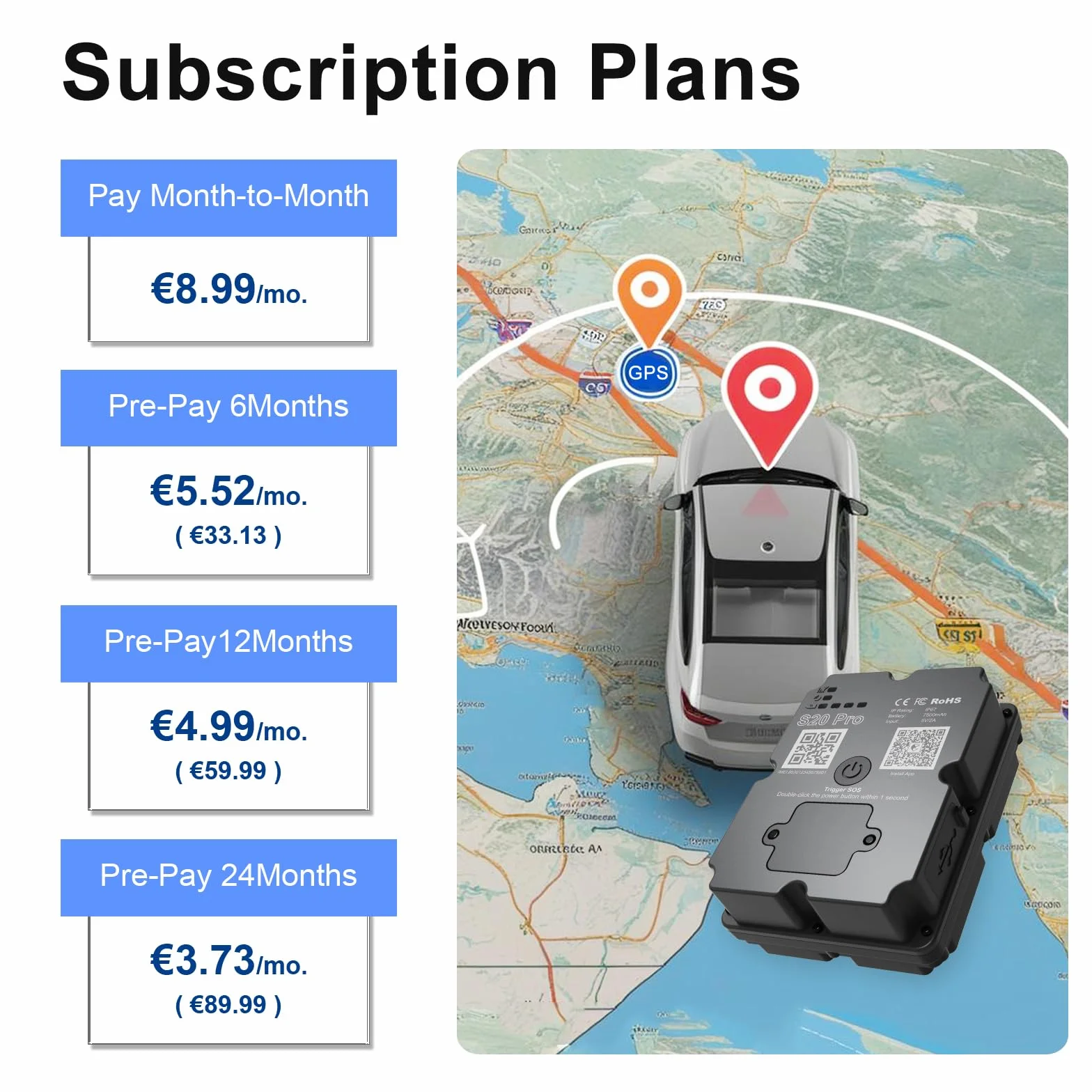 Tracker GPS do pojazdów, 100% wodoszczelny, magnetyczny, 4G LTE, długi czas pracy akumulatora 2-7 miesięcy, nieograniczony dystans, wymagana subskrypcja, wiele ostrzeżeń, ukryty tracker