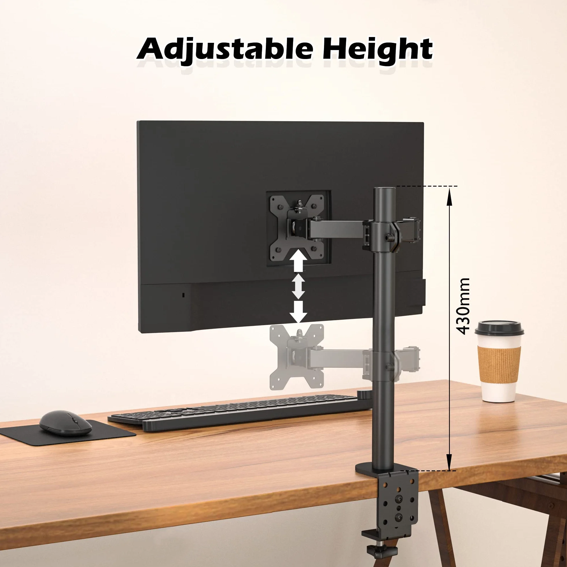 Bontec Uchwyt do monitora 13-32" do ekranów LED LCD do 10 kg, uchwyt stołowy do 1 monitora, z regulacją wysokości, nachylany, wychylny, 2 opcje montażu, VESA 75 x 75/100 x 100, czarny