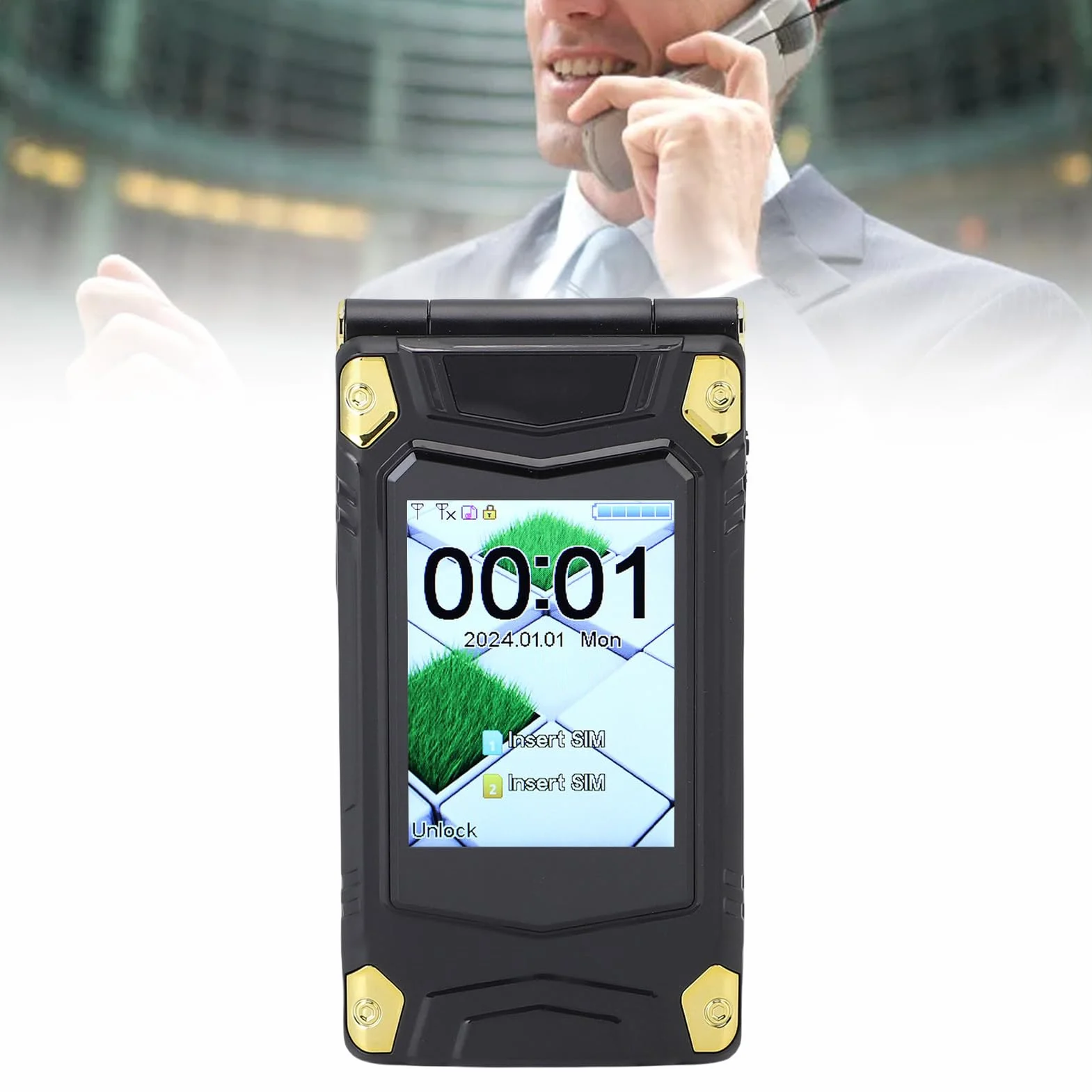 Bewinner Dual Ecran Flip Telefon z Aparatem, Dużymi Czcionkami, Systemem Transmisji Głosowej, Numery Rodzinne, Bateria 4800 MAh, GSM 850/900/1800/1900 MHz, Dual SIM Dual Standby, Obsługa (BLACK)