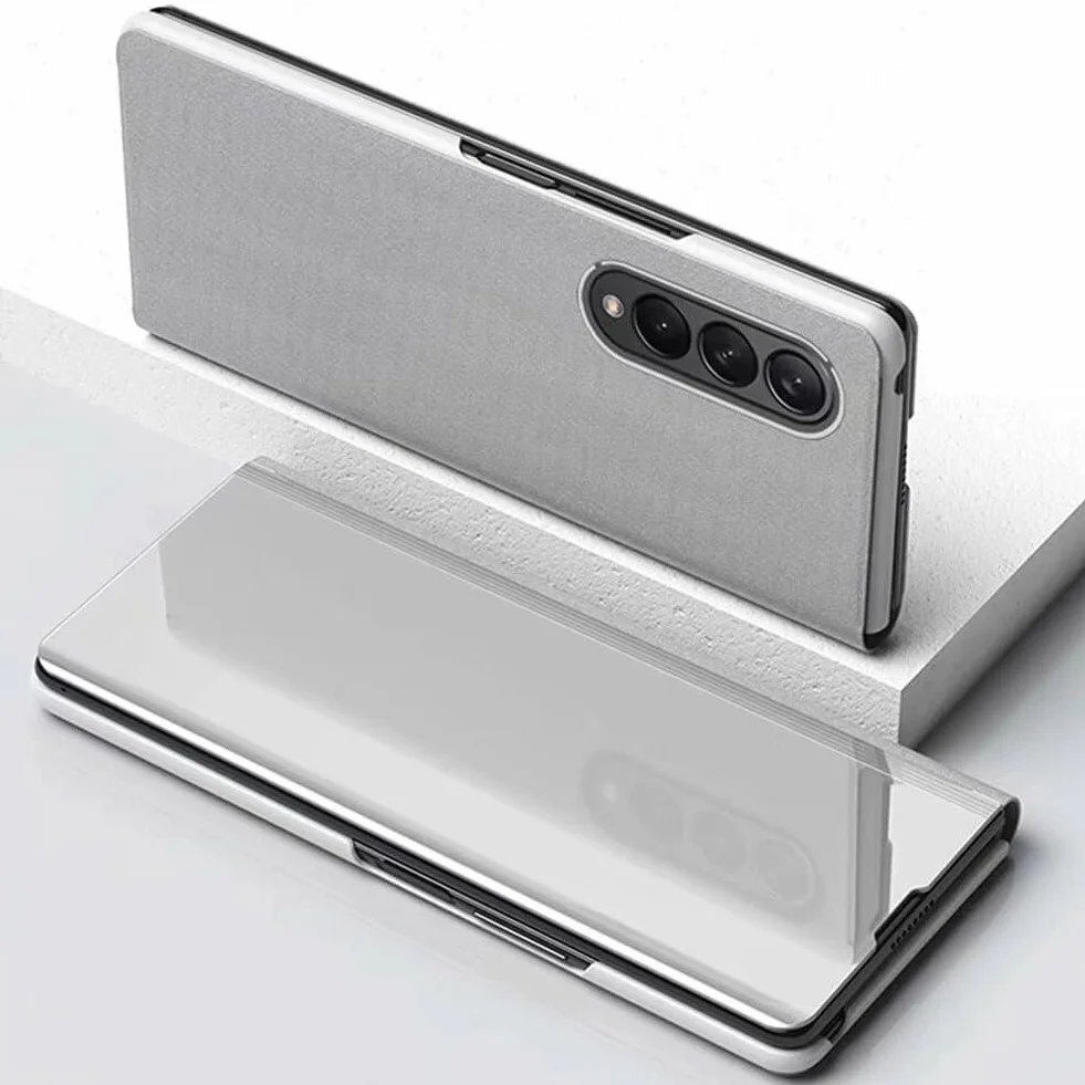 Etui do Samsung Galaxy Z Fold 7, etui z klapką z funkcją stojaka, PC/PU półprzezroczysty wygląd, odporne na wstrząsy etui ochronne na telefon Samsung Galaxy Z Fold 7, srebrne