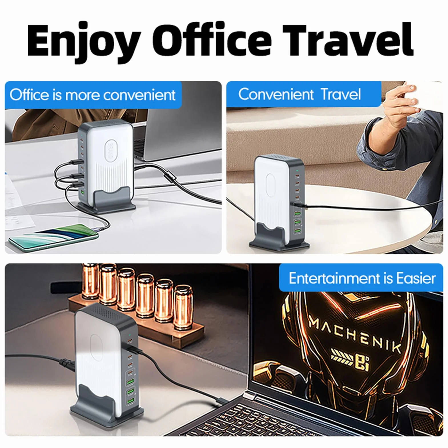 Fabater Stacja ładująca 200 W do Wielu urządzeń, 8-portowy Blok ładujący USB C, Szybkie ładowanie, Zasilacz PD 100 W Typu C do Telefonów, Tabletów, Laptopów, Wielu ładowarek Hub USB (Wtyczka UE 800