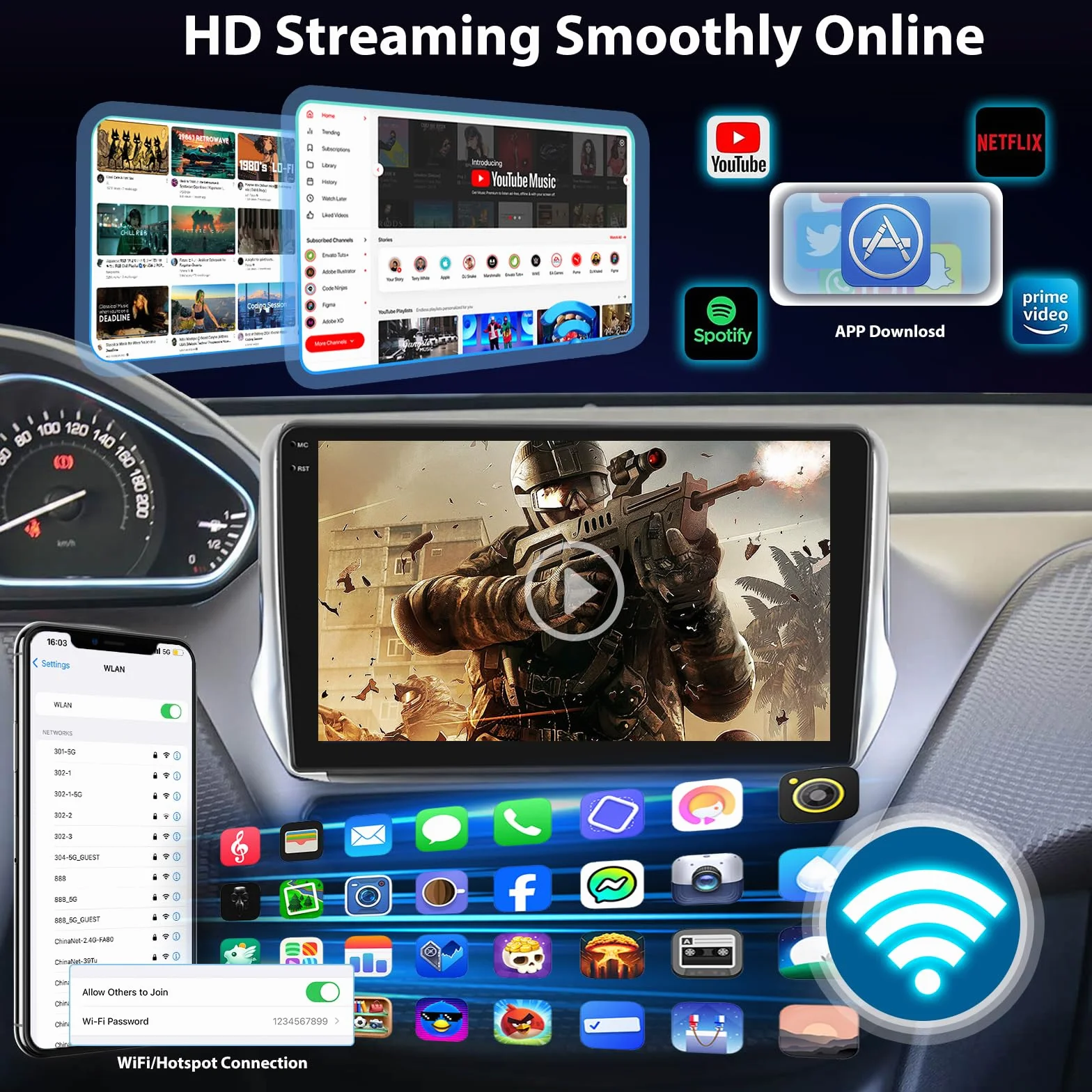 Radio samochodowe 4+64G do Peugeot 308 408 2007-2015, Android Radio z ekranem dotykowym z bezprzewodowym CarPlay i Android Auto, GPS Wi‑Fi Bluetooth, aktualizacja Plug & Play + kamera cofania