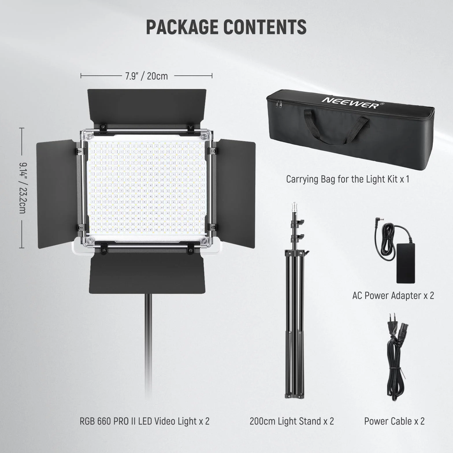 NEEWER Ulepszony panel LED RGB 660PRO II Wideo Light z kontrolą aplikacji i wsparciem, stałe 2 sztuki 50 W bez zmiany koloru/1% dokładnego minimalnego ściemniania/360°RGB/CRI97+/3200K ~5600K do