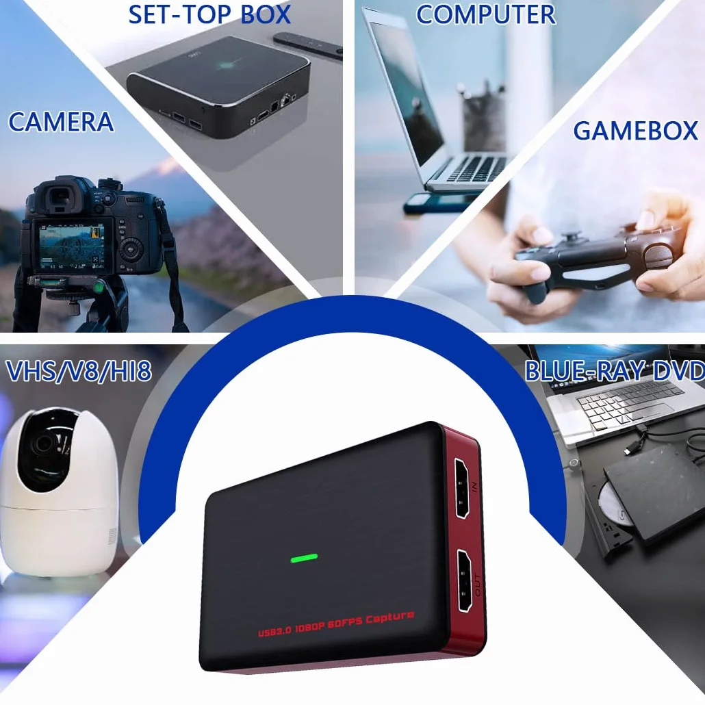 Karta przechwytująca HDMI Y&H 4K30 1080p60, USB 3.2 Gen 1 typu C i USB-A, brak opóźnień przejście sygnału, wejście liniowe 3,5 mm, wtyczka do PS5/Xbox//DSLR/iPad Pro/Mac/Windows/OBS, kieszeń