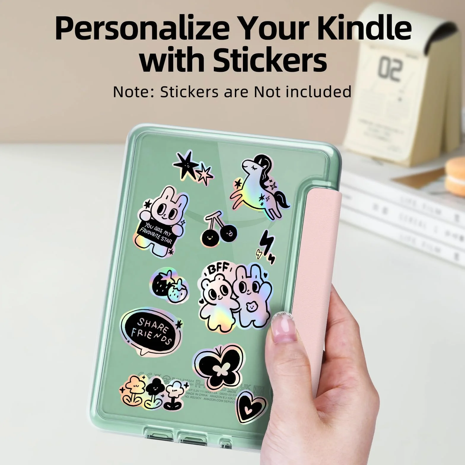 Etui na Kindle 15.2 cm 2024/2022 (11 generacji), lekki pokrowiec ze skóry PU i przezroczysta twarda tylna obudowa z paskiem na rękę, automatyczne uśpienia/budzenie (sakura pink)