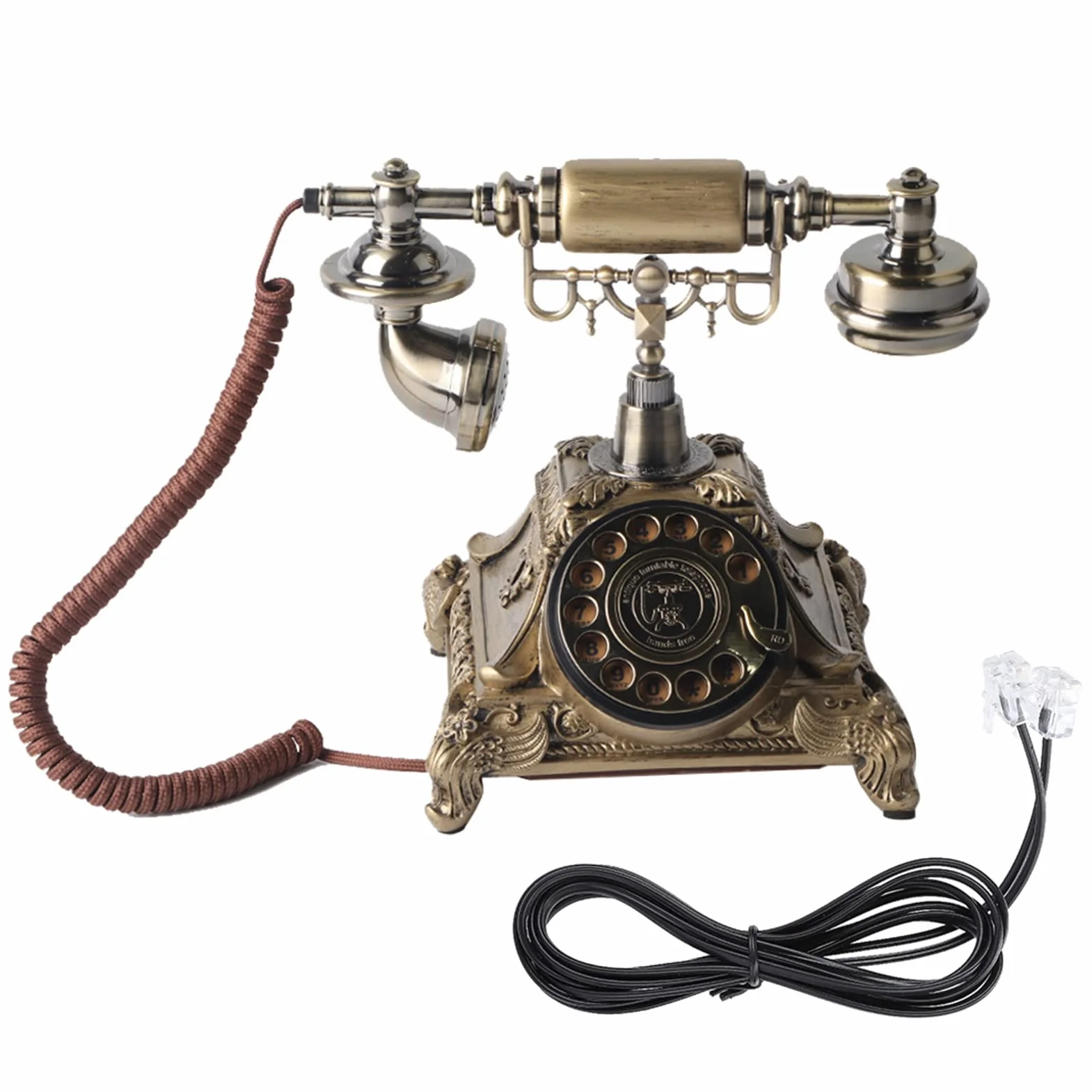 Przewodowy Telefon Stacjonarny - Staroświecki Zabytkowy z Antykami, Klasyczna Europejska Tarcza Obrotowa Retro do Wystroju Biura Domowego
