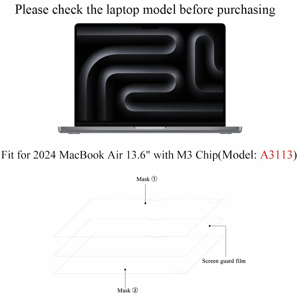 Przezroczysta osłona ekranu HD do MacBooka Air 13,6" (chip M3), akcesoria odporne na odciski palców i zarysowania, osłona twardości 5H do MacBooka Air 13,6" (przezroczysta)