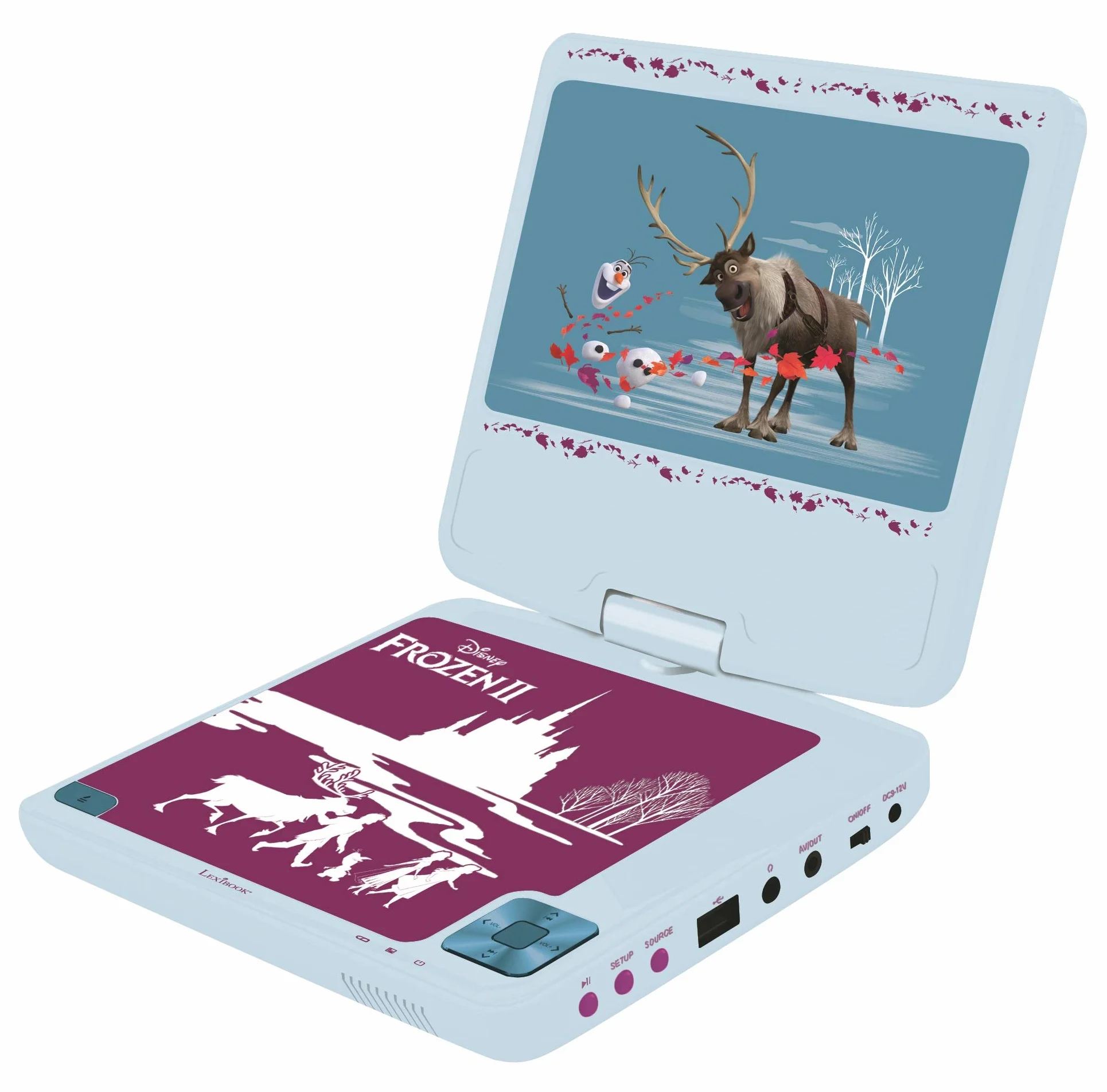 Lexibook, Kraina Lodu, Przenośny odtwarzacz DVD, DVDP6FZ | Obrotowy ekran 7 cali, pilot, USB, akumulator