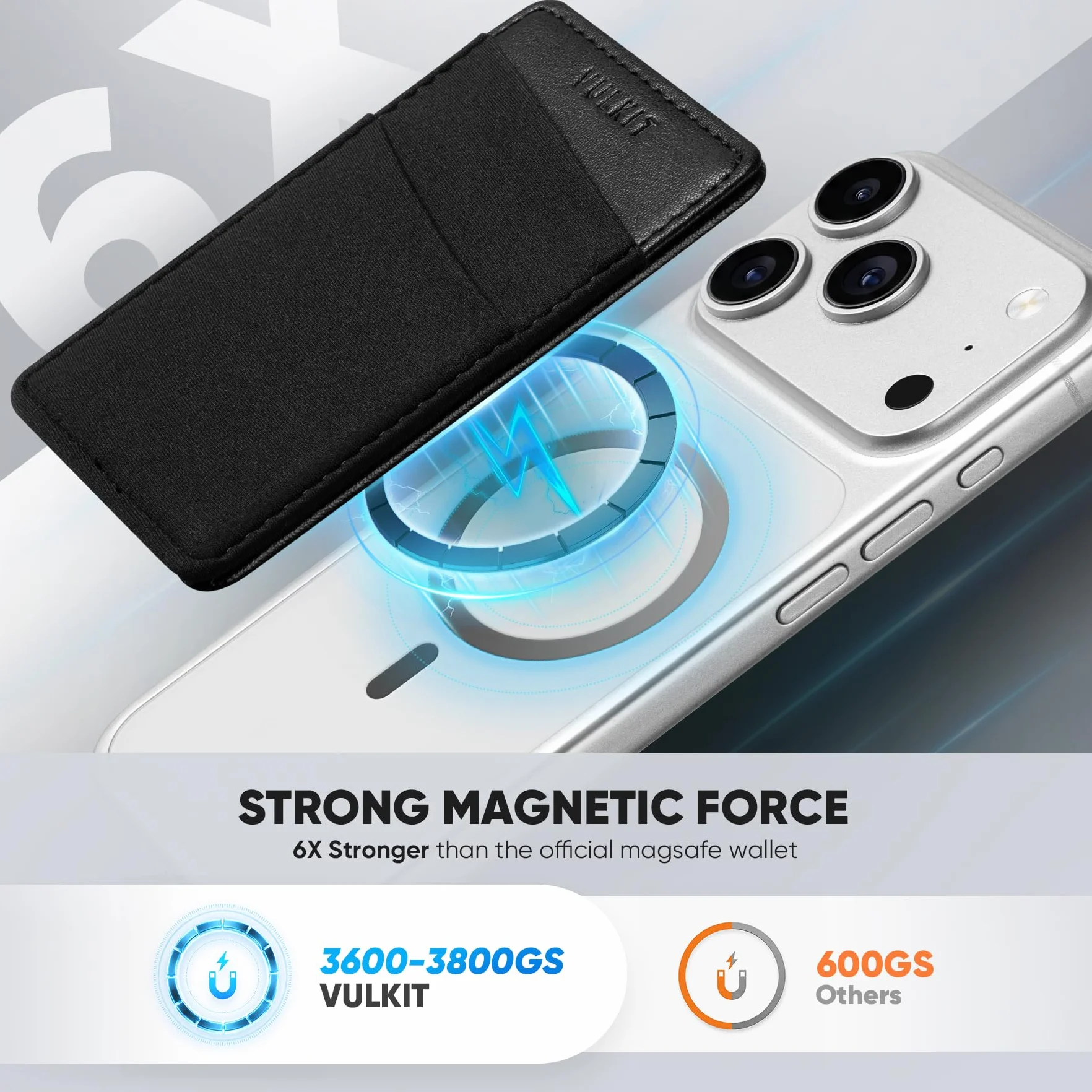 VULKIT Magsafe portfel kompatybilny z iPhone 15/14/13/12, elastyczny uchwyt na karty RFID z lycry z magnesem MagSafe, czarny, Minimalistyczny