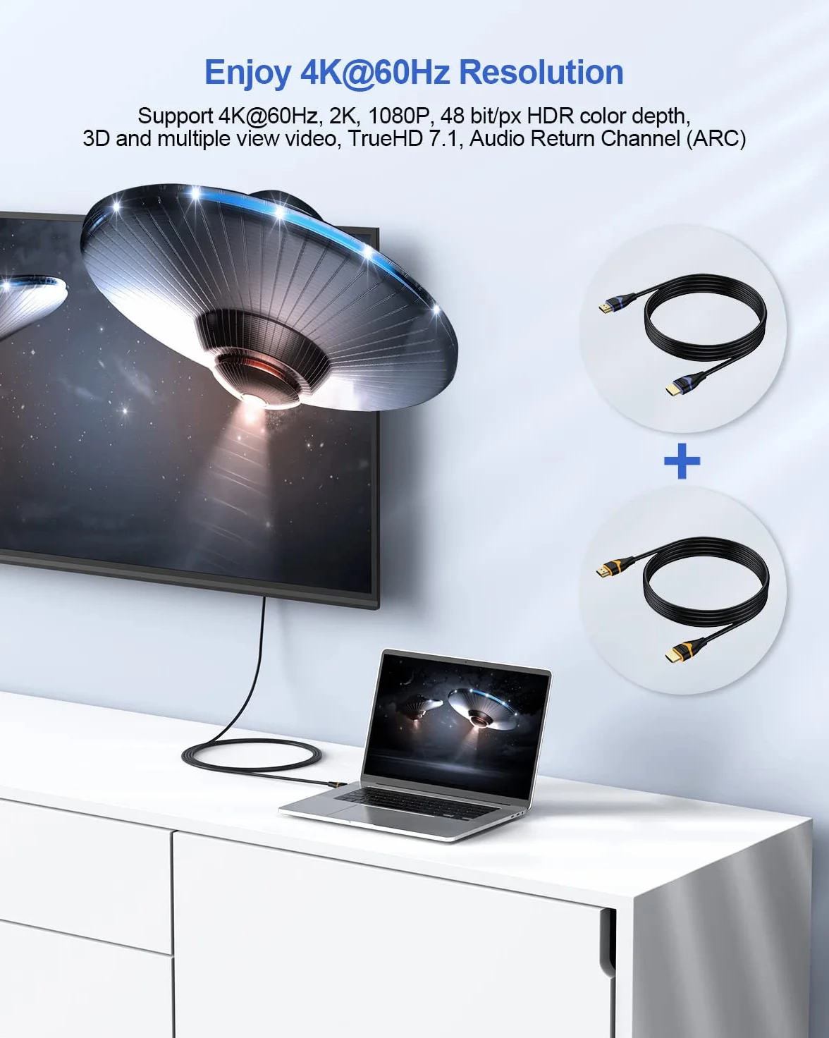 Kabel HDMI 4K, 10 m, 10 sztuk, kabel HDMI do HDMI 2.0 Ultra HD 4K przy 60 Hz, 2K przy 144 Hz, HDR, 3D, Dolby, HDCP 2.2, ARC do PS5, PS4, HDTV, monitora, Xbox, Blu-ray, laptopa