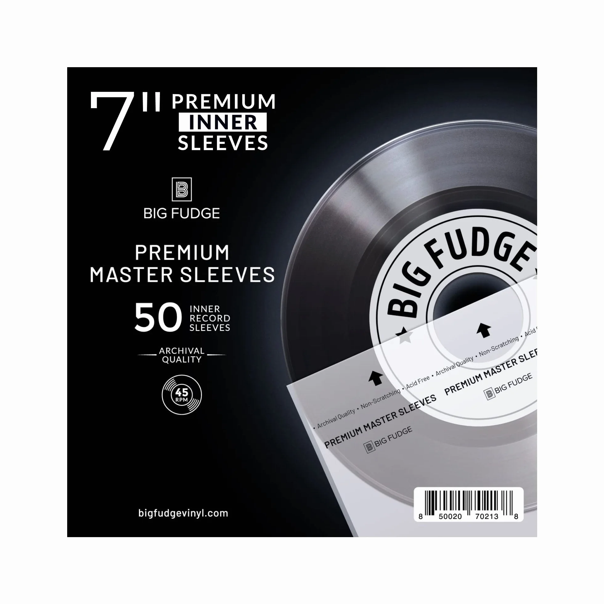 BIG FUDGE Okładki Master Premium na Płyty Winylowe - 18cm x 50szt - Wewnętrzne Rękawy z Antystatycznego Papieru Ryżowego - Przezroczyste 3-warstwowe Etui - Ochronny Plastikowy Pokrowiec