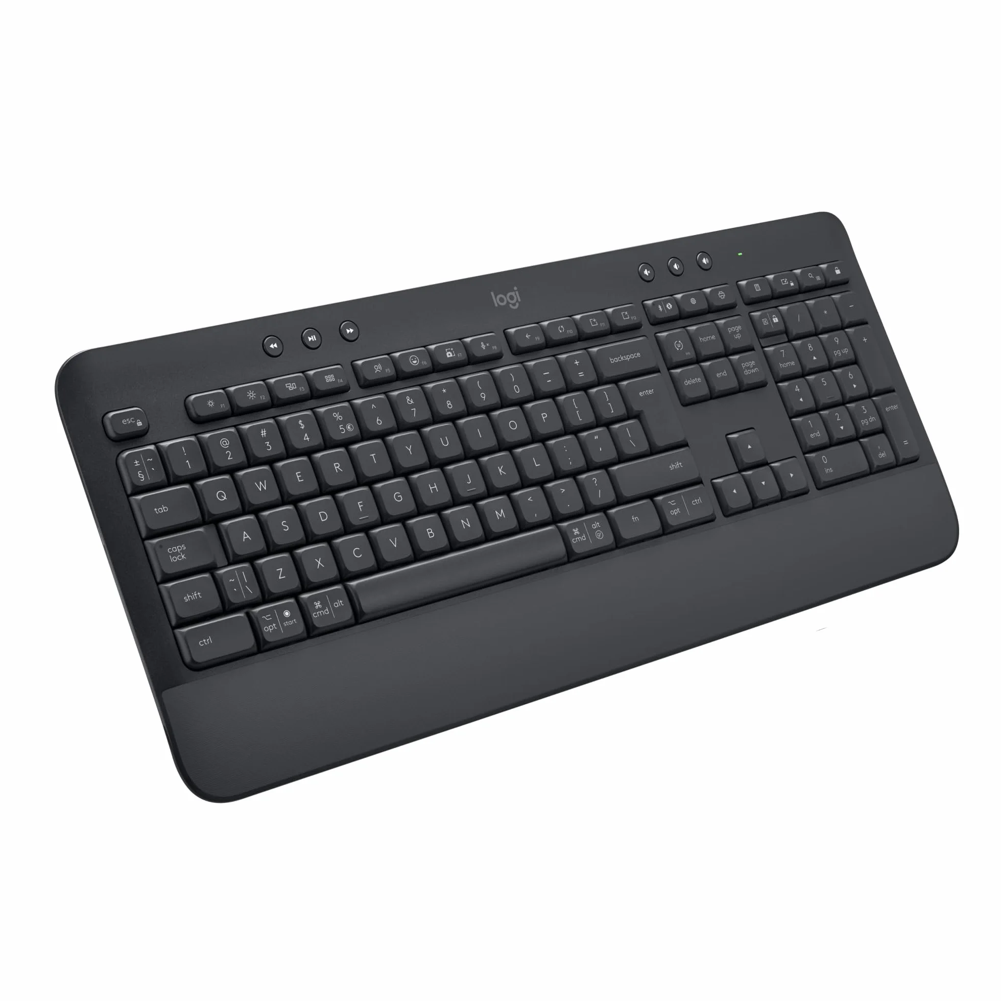 Logitech Signature K650 Klawiatura, Pełnowymiarowa, Bezprzewodowa Klawiatura z Podkładką, Bluetooth i USB Logi Bolt, Amortyzowane Klawisze, PC, Windows i Mac, QWERTY US international - Szary