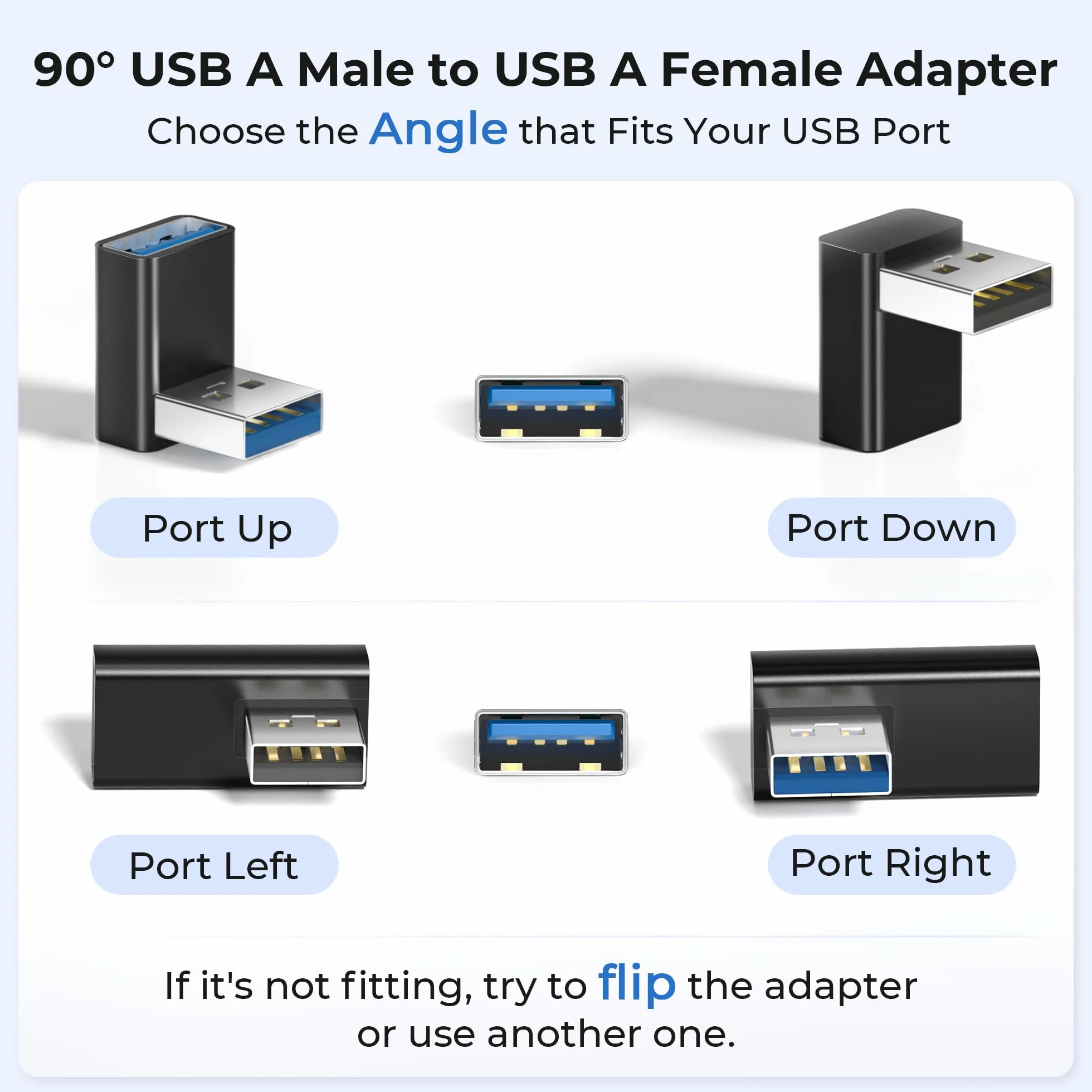 Basesailor Adapter USB 3.0 kątowy 4 Pack,góra dół 90 stopni USB A przedłużacz złącze 5Gbps konwerter L do Hub USB,PS5 PS4 Slim,CarPlay,drukarka,PC,Laptop,ładowarka Typ A,klawiatura,mysz,dysk twardy