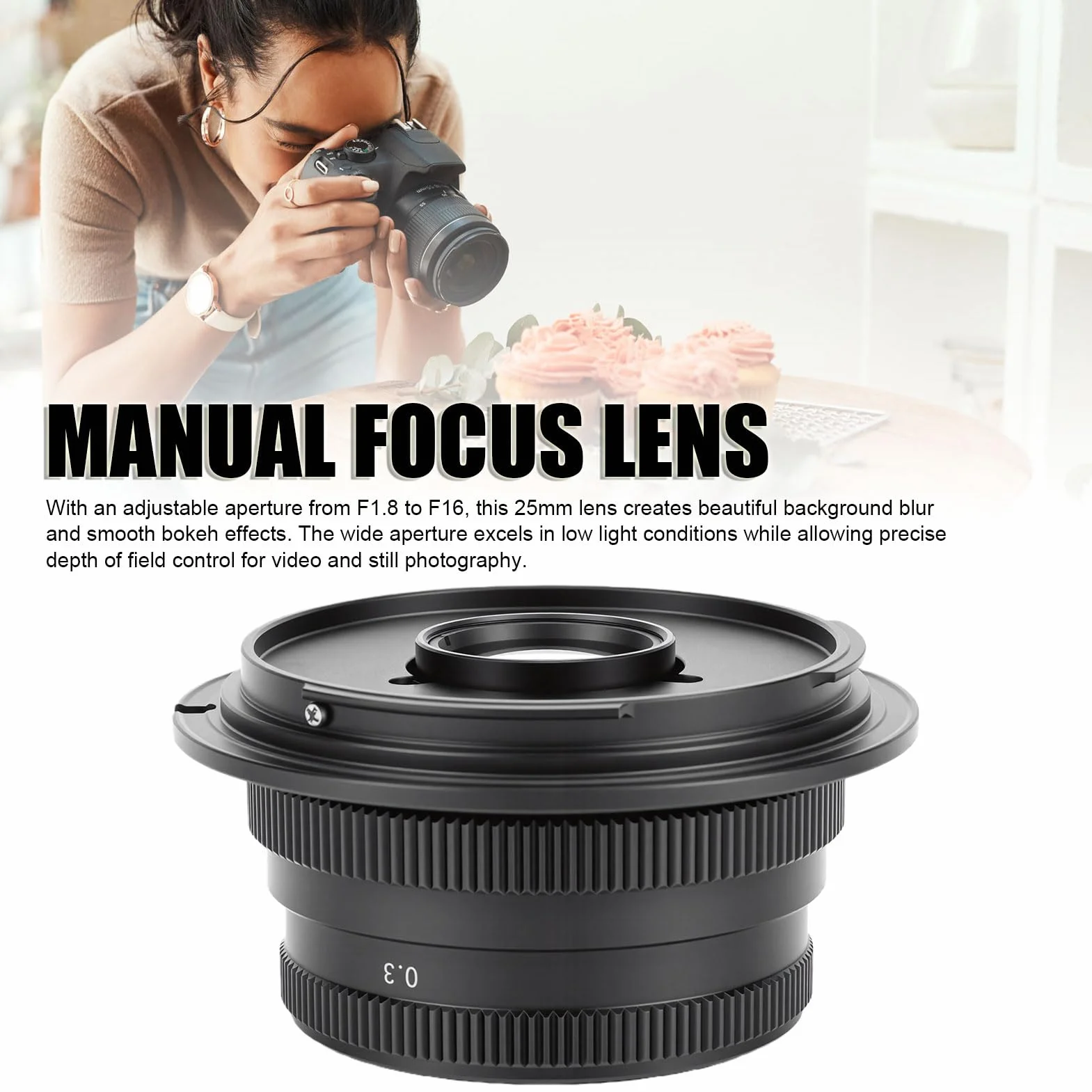 Sxhlseller Obiektyw Stałoogniskowy 25mm F1.8 z Manualnym Ustawieniem Ostrości do Aparatów APS-C, Szeroki Otwór, 8-listkowy Obiektyw o Stałej Ogniskowej, Kompaktowy do Fotografii R7 R10 R50