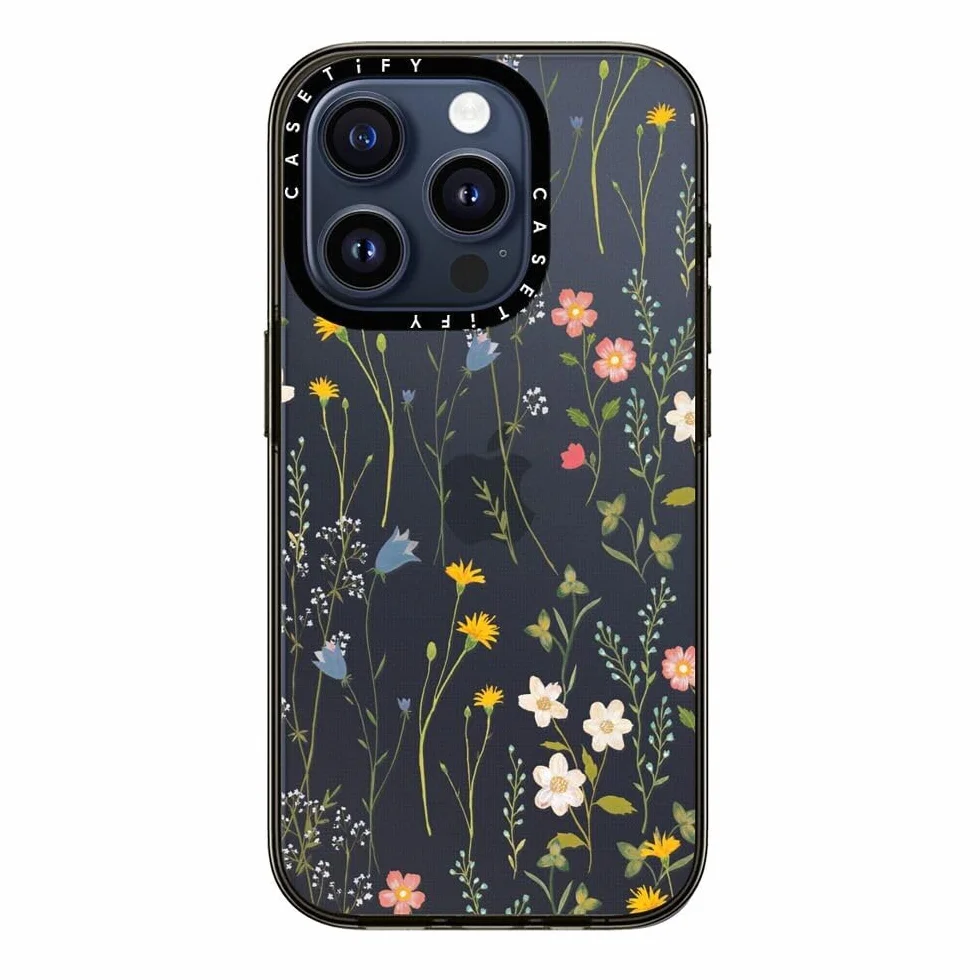 CASETiFY Kompaktowe etui ochronne do iPhone 15 Pro [smukłe/ochrona przed upadkiem z wysokości 1,2 m / bezprzewodowe ładowanie] - wymarzony wzór kwiatowy - przezroczysty czarny