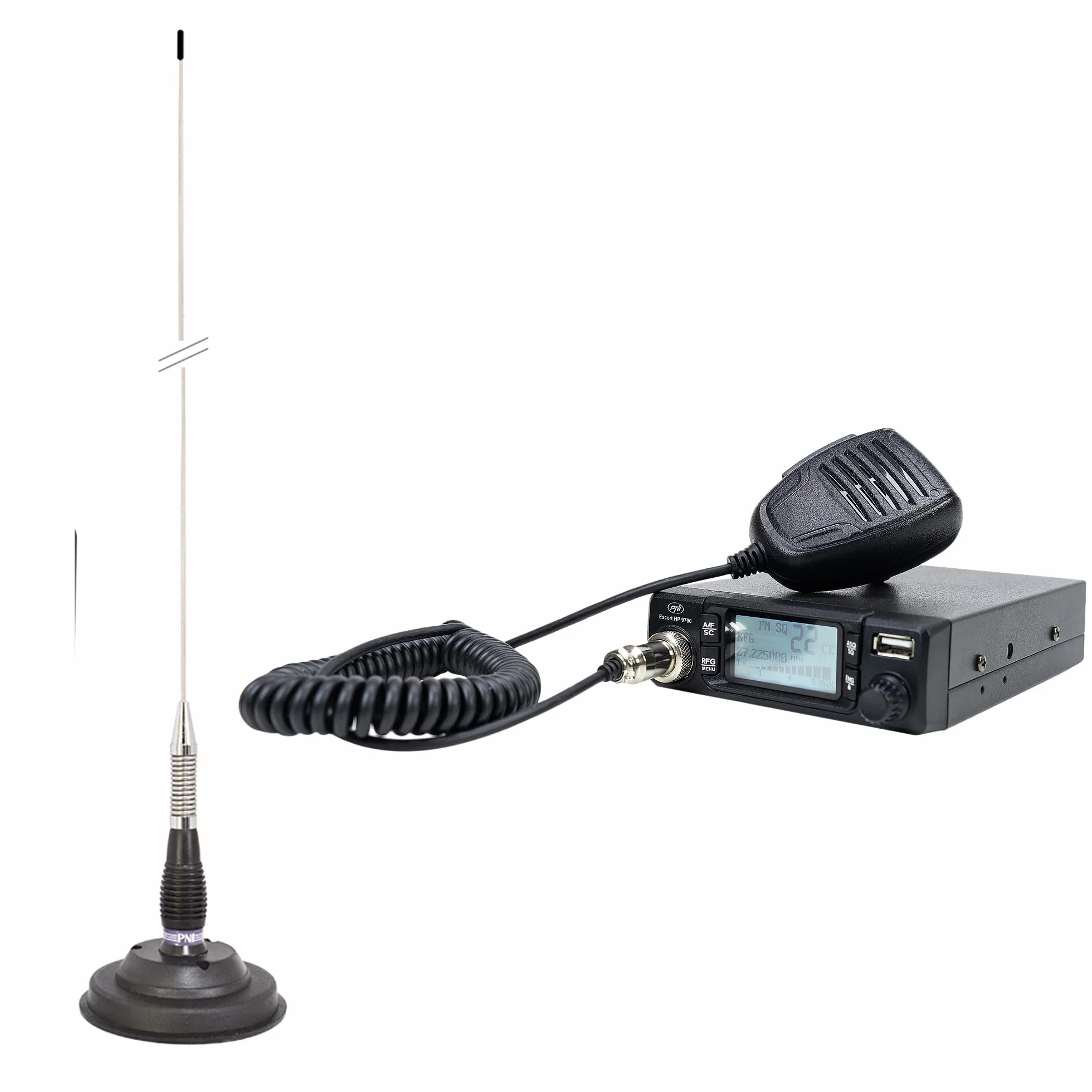 Zestaw stacji radiowej CB PNI Escort HP 9700 USB i antena CB PNI ML100 z podstawą magnetyczną