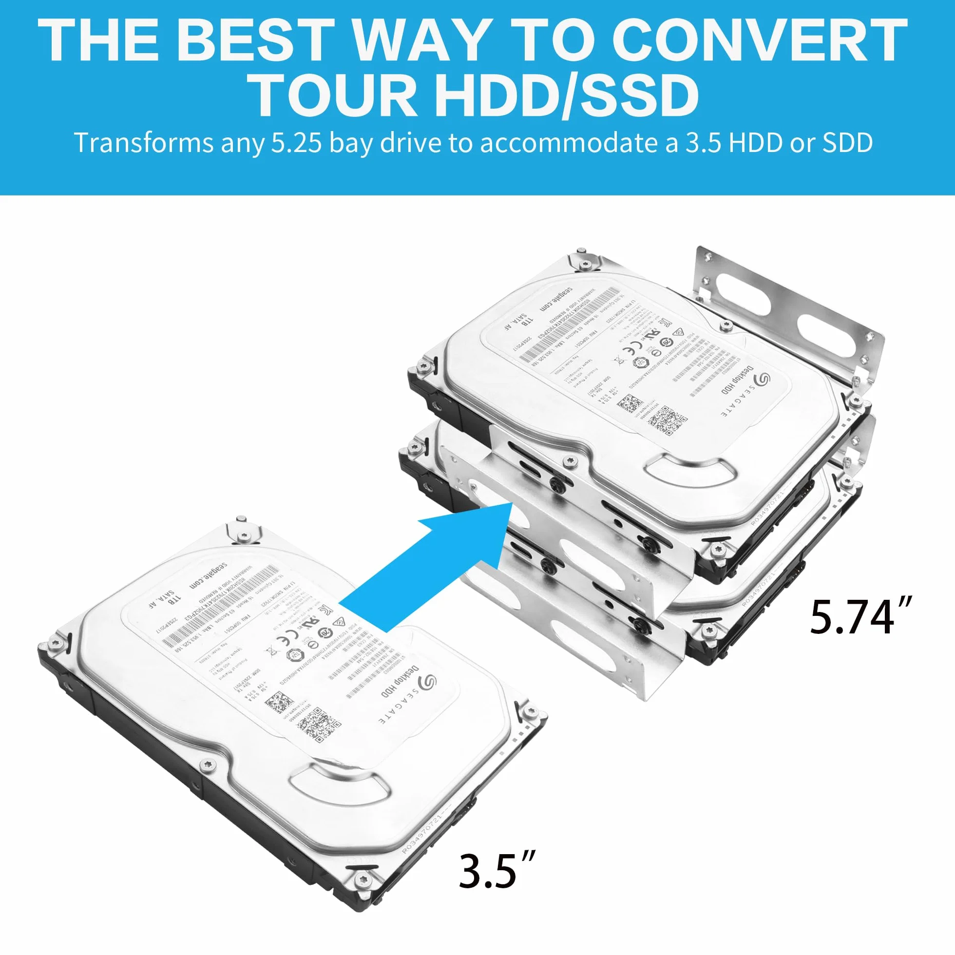 YAODHAOD Uchwyt montażowy 3,5" na 5,25" SSD/HDD, konwertuje każdy dysk twardy 3,5" na zatokę dysku 5,25", metalowy uchwyt montażowy wewnętrzny dysk twardy, uchwyt montażowy do komputerów PC/NAS