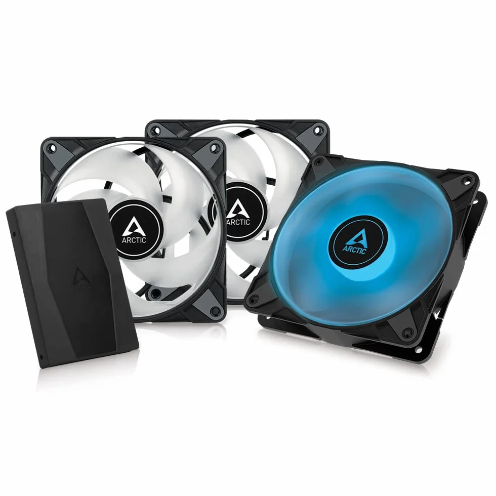 ARCTIC P12 PWM PST RGB (3 Szt., w komplecie z kontrolerem) - 120 mm wentylator PWM zoptymalizowany pod kątem ciśnienia statycznego
