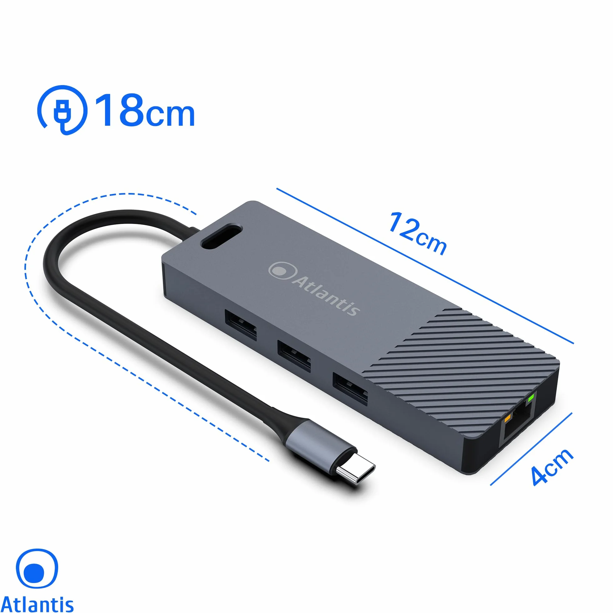 ATLANTIS A04-TC_DK48 Stacja dokująca DUAL DISPLAY USB C (typ C) na HDMI 4K, wyjście Duppia, wyjście HDMI, RJ45 Gigabit Ethernet, 3 x USB 3.0, 1 PD-85 W, kabel 18 cm, kompatybilny ze wszystkimi