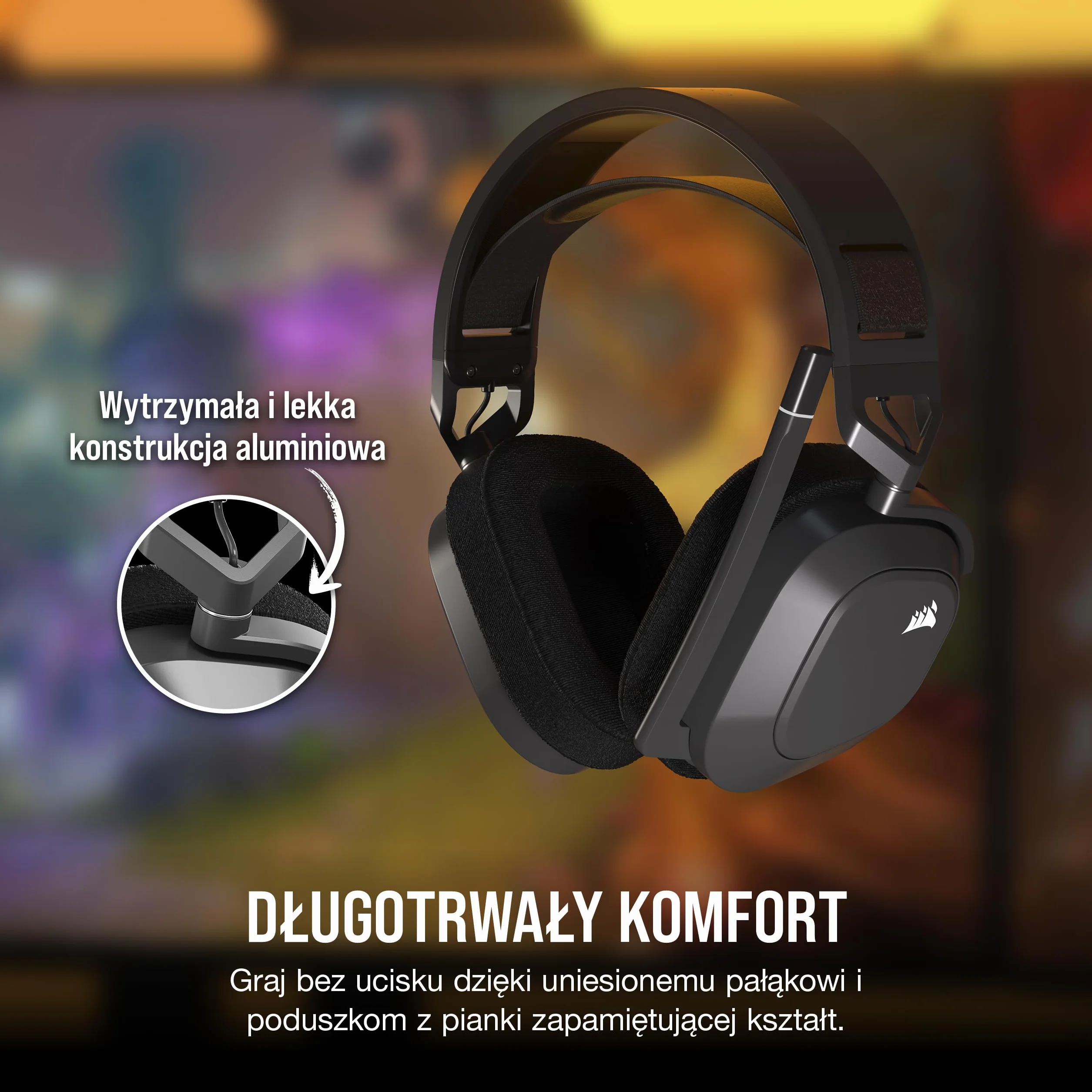 CORSAIR HS80 MAX WIRELESS Wieloplatformowy Zestaw Słuchawkowy do Gier z Bluetooth - Dolby Atmos - Mikrofon o Jakości Transmisji - Kompatybilny z iCUE - PC, Mac, PS5, PS4, Mobile - Stalowo-Szary