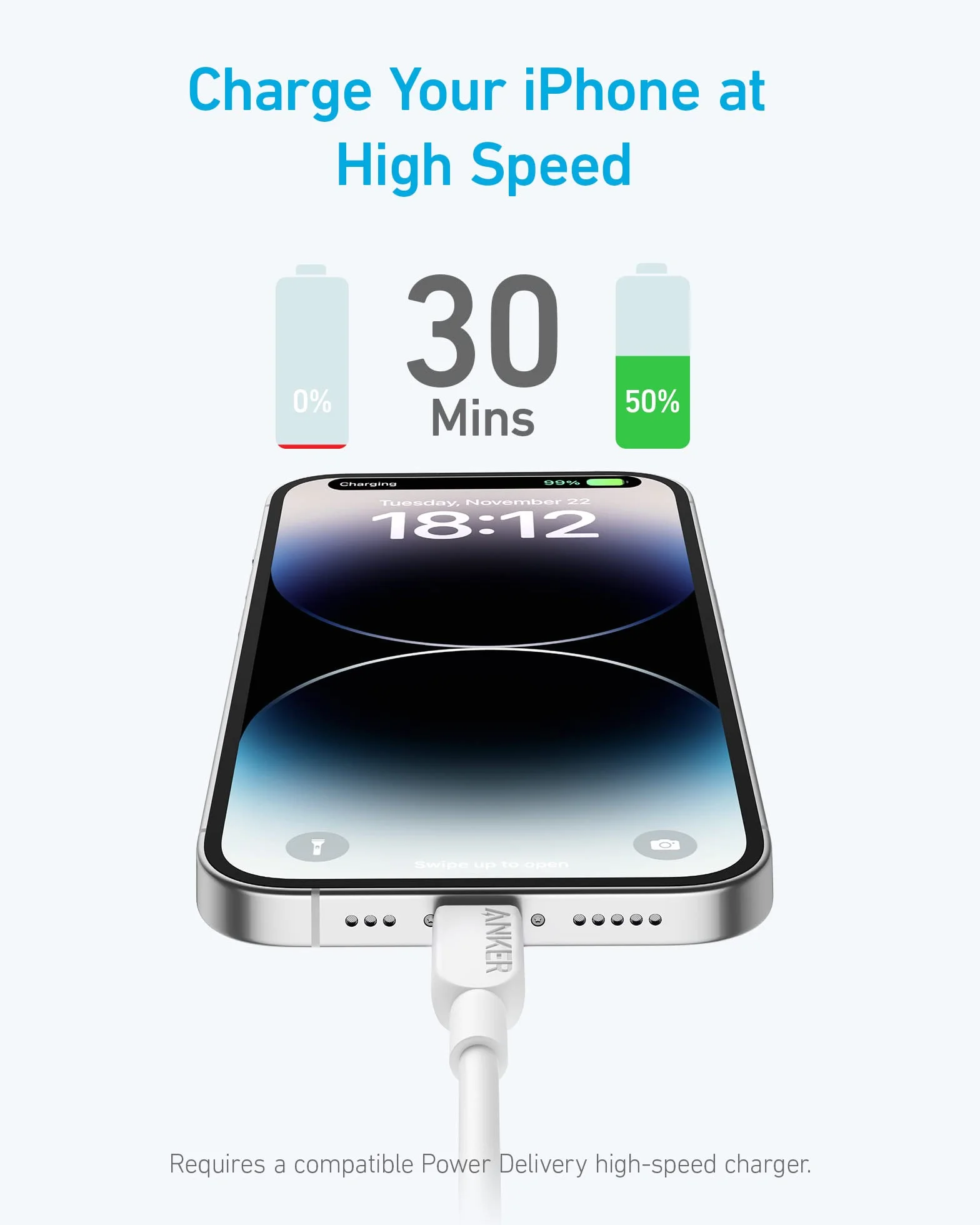 Anker Kabel USB-C do Lightning – certyfikowany MFi, kompatybilny z iPhone 14 i innymi (ładowarka nie jest dołączona), 1,8 m, biały