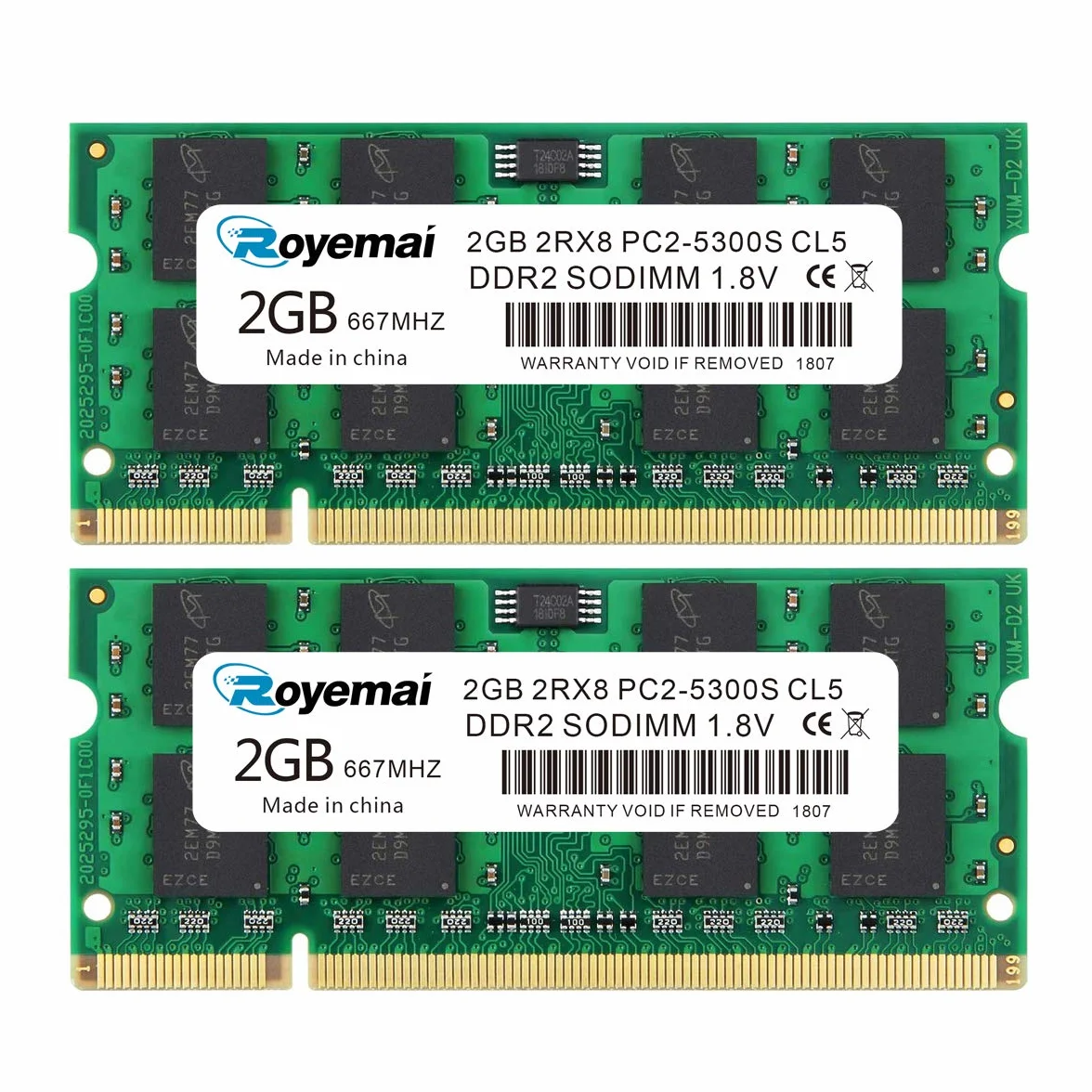 ROYEMAI DDR2 667, PC2-5300, DDR2 RAM, zestaw 4 GB RAM (2 x 2 GB) DDR2 SODIMM 1,8 V CL5 pamięć RAM do laptopa