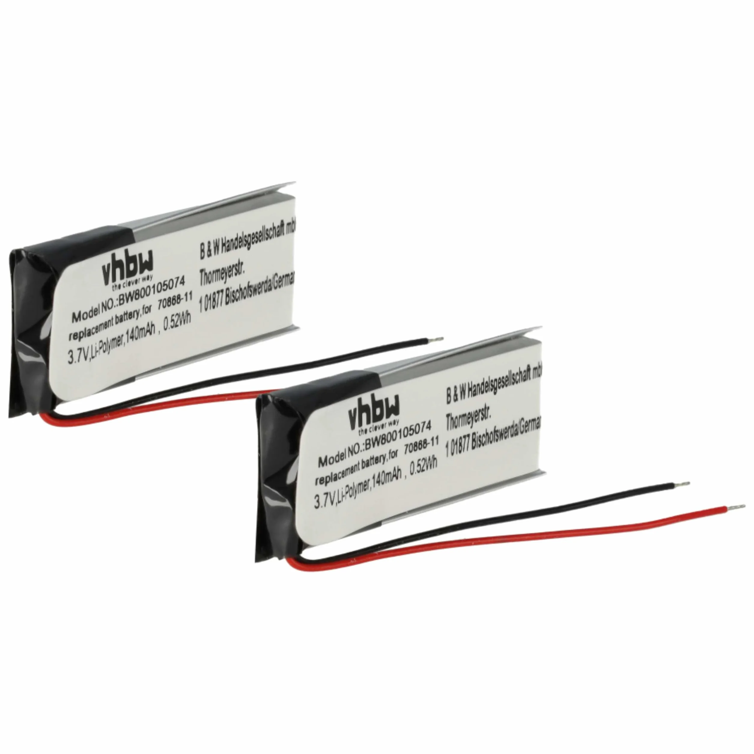 vhbw 2 x akumulator zamienny do Jabra AHB371030PA, 73366-01, 70868-1 do bezprzewodowych słuchawek (140 mAh, 3,7 V, litowo-polimerowy)