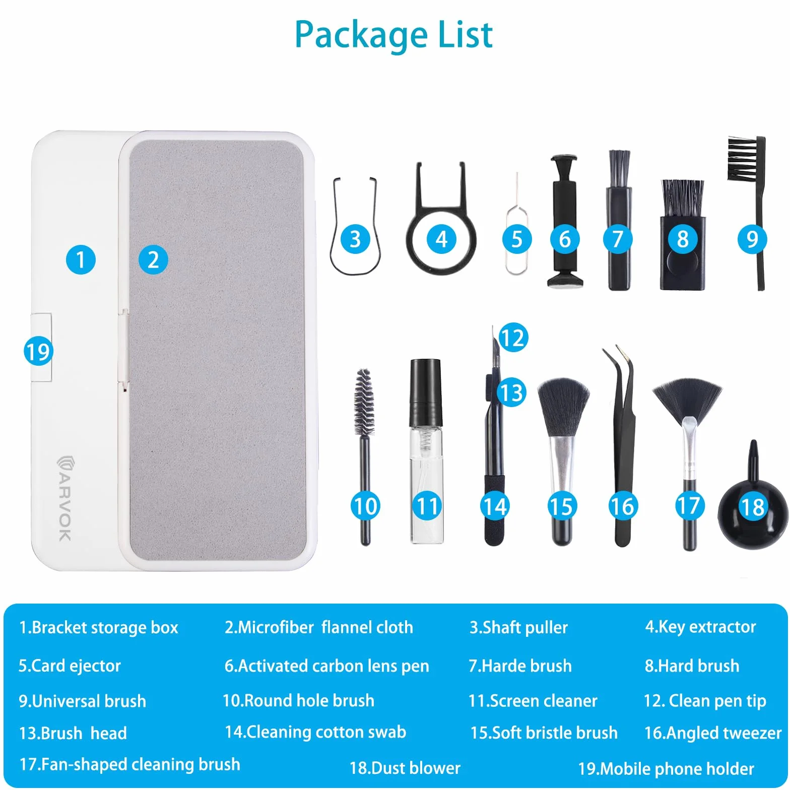 ARVOK 19 w 1 zestaw do czyszczenia klawiatury, przenośny środek do czyszczenia komputerów, czyszczenia ekranu, zestaw do czyszczenia Airpods/tablet/komputera/komputera/telewizora/obiektywu aparatu
