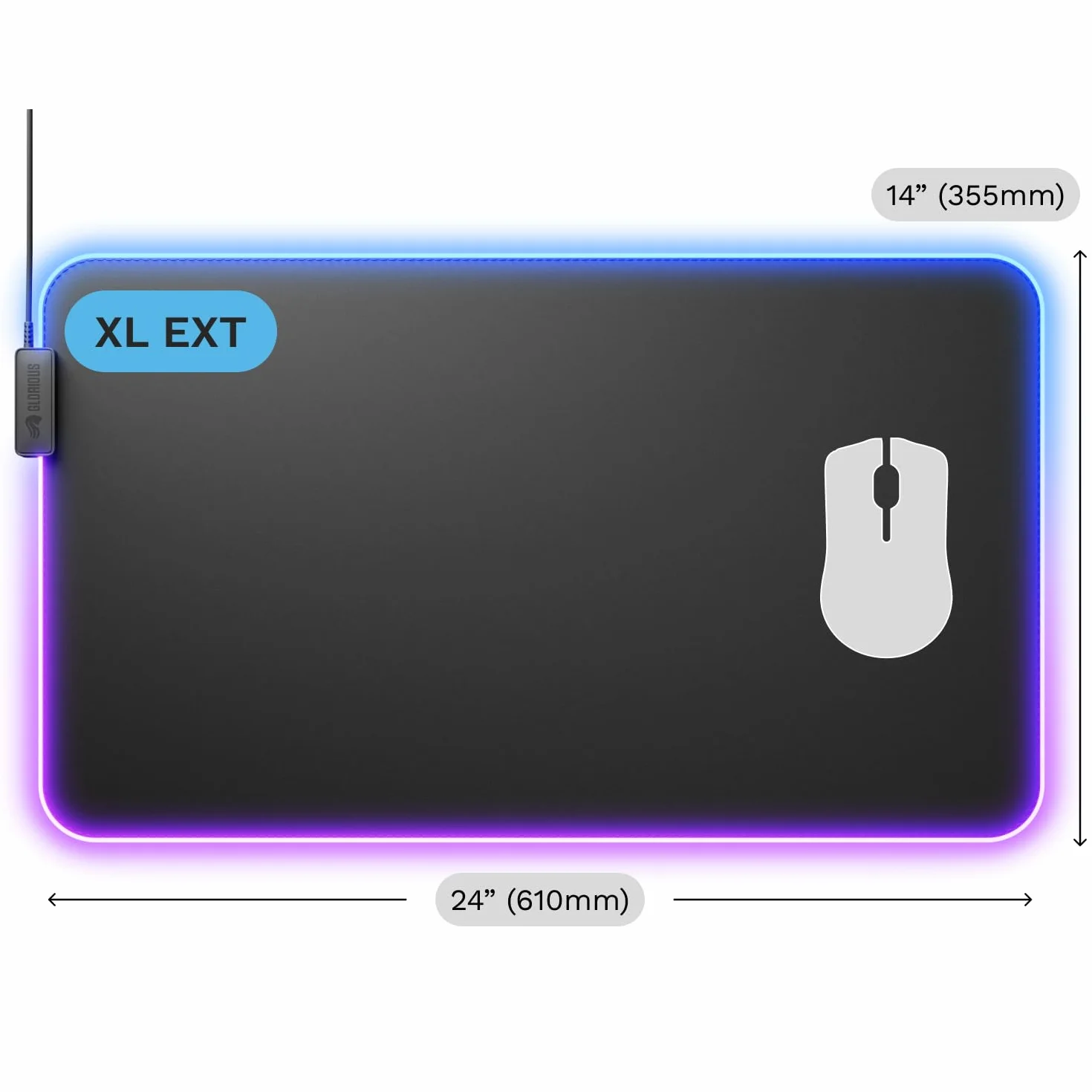 Glorious Gaming GMP 2 GLED XL Extended – podkładka pod mysz XL z dwustrefowym podświetleniem RGB, bezszwową krawędzią InfiniGlow, powierzchnią premium i gumowym spodem (615 x 355 x 3 mm)