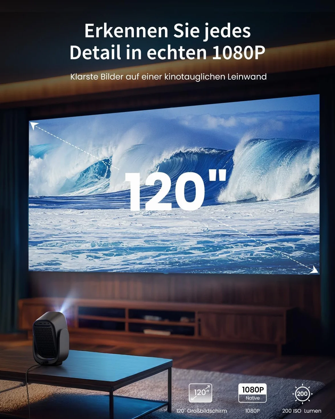 Dangbei N2 Mini projektor do sypialni, inteligentny projektor przenośny ze stojakiem obrotowym o 190°, oficjalny projektor domowy Netflix 1080P, projektor wideo z WiFi i Bluetooth do HD na zewnątrz