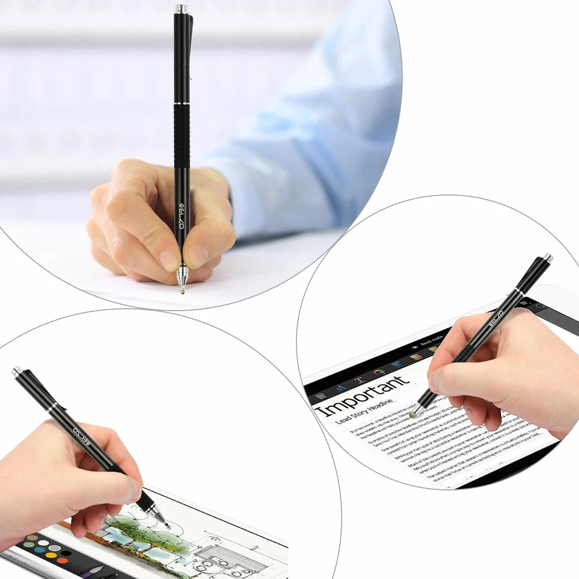ELZO Rysik do tabletu, 2 sztuki, 3 w 1, do wszystkich telefonów komórkowych/tabletów, iPhone, iPad, Samsung Galaxy, Surface, Lenovo, Huawei, Xiaomi, Chromebook, Android iOS itp