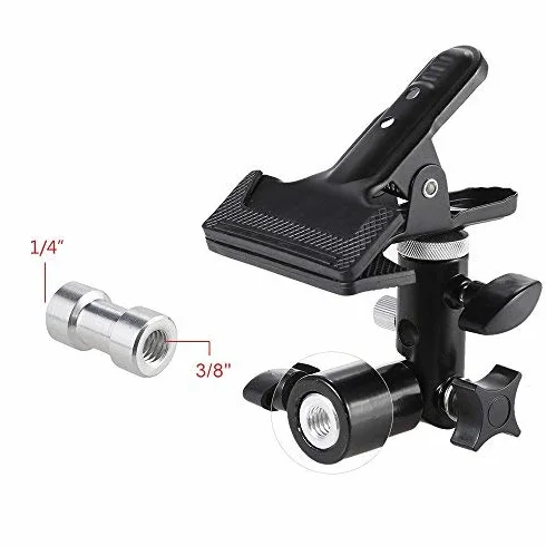 Andoer Metalowy zacisk odbłyśnik z 5/8" oświetlenie instalacja stojąca 1/4" na 3/8" śruba Swivel Mount adapter do foto-studyjnego reflektora i tła