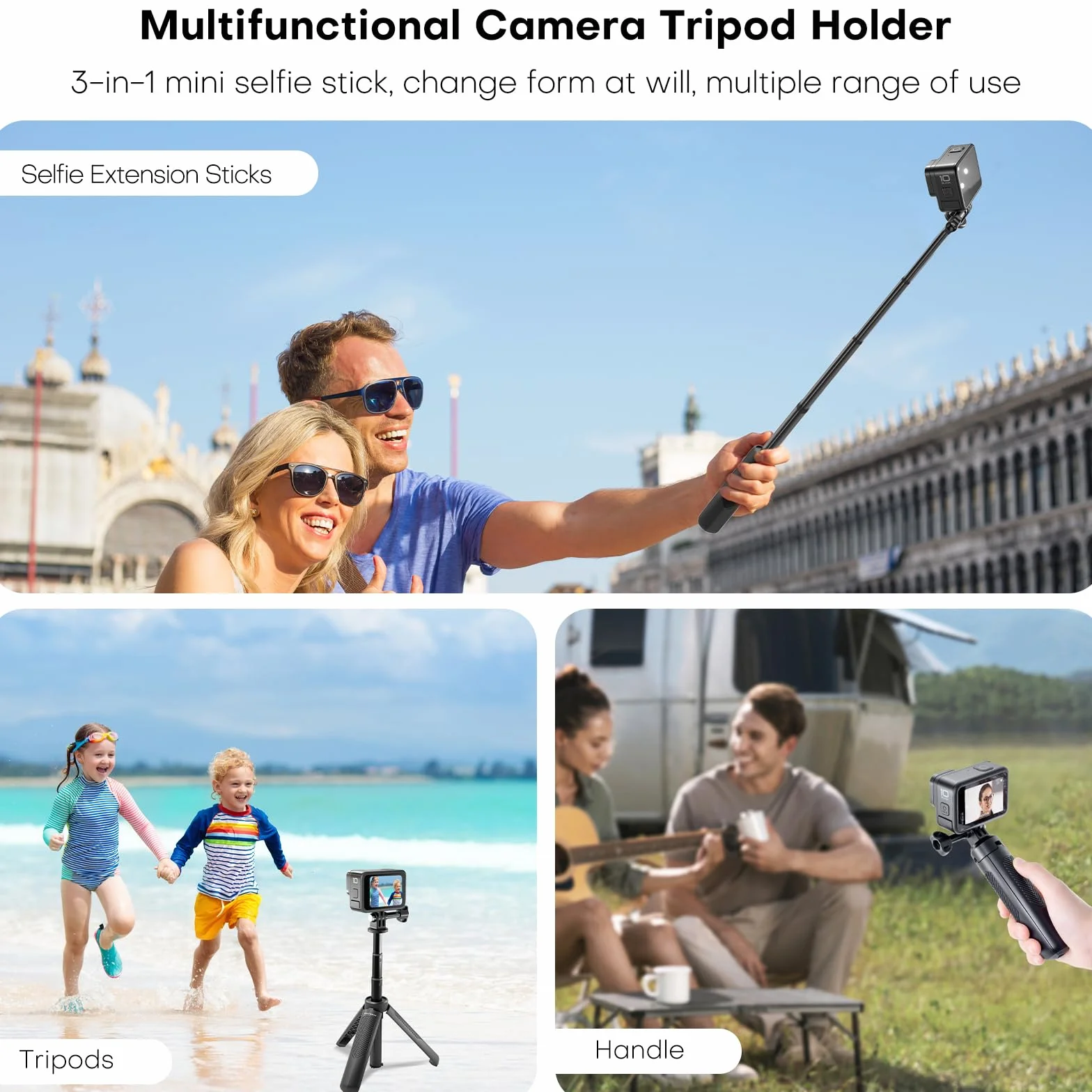 REYGEAK 40 cm statyw do selfie do GoPro, 2 w 1 mini statyw uchwyt do DJI Osmo Pocket 3, GoPro Hero 13/12/11/10/9/Max, Osmo Action 5 Pro/4, Insta-360 X5/X4