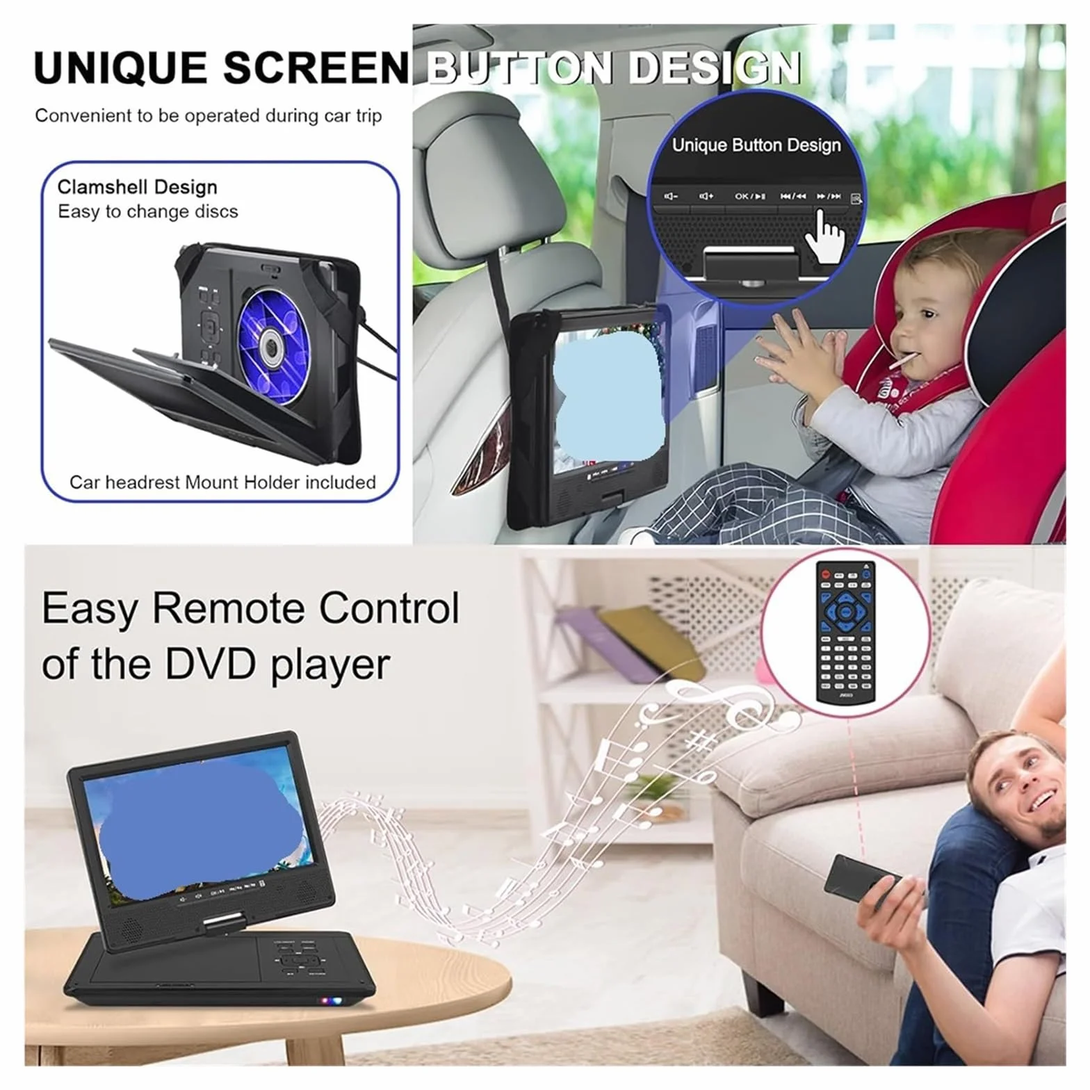 Przenośny odtwarzacz DVD HD o przekątnej 12,5 cala — odtwarzacz wideo wysokiej rozdzielczości z obsługą bezprzewodowej technologii Bluetooth