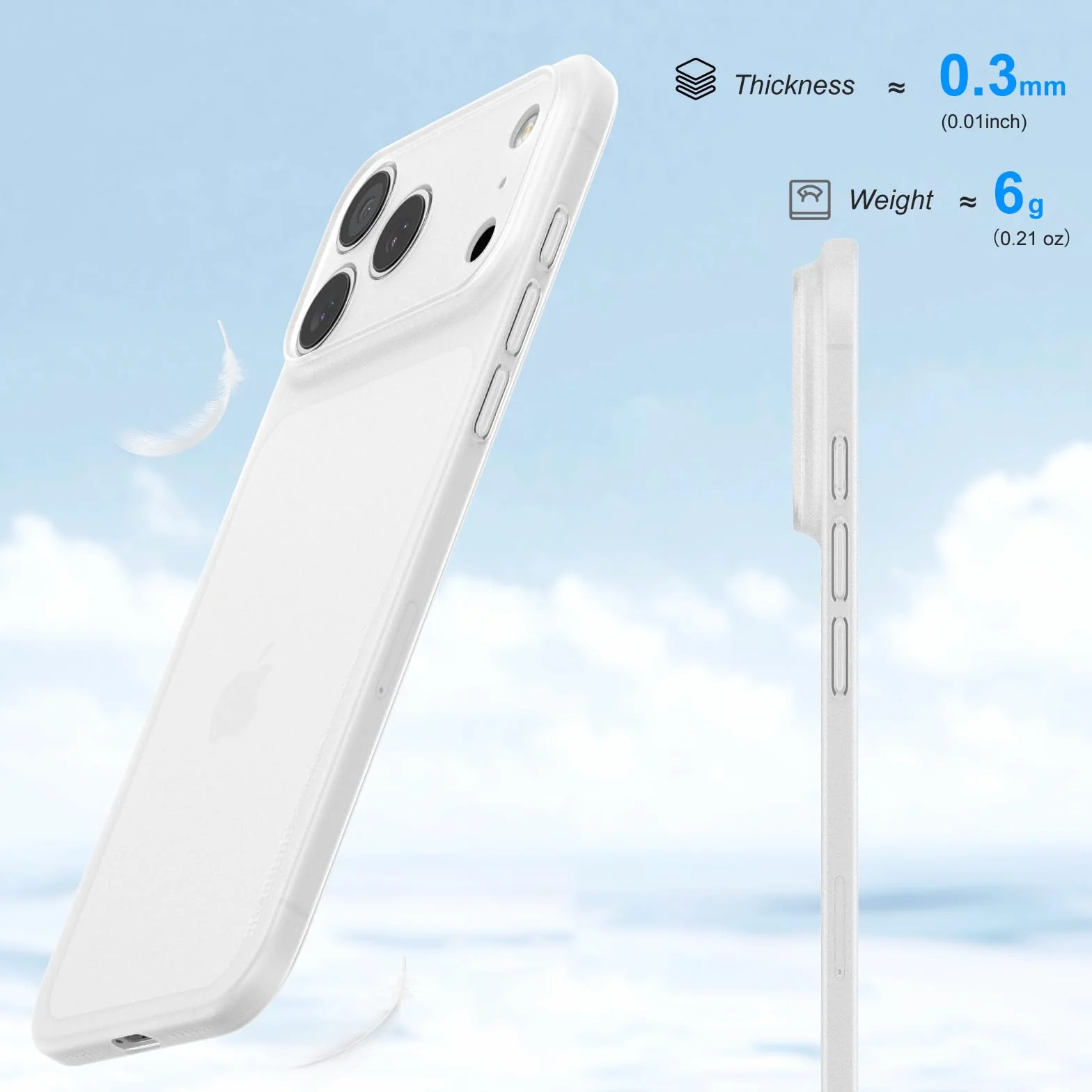 memumi Etui do iPhone 17 Pro, UltraCienka 0,3 mm i Lekka, Matowe Wykończenie [Antypoślizgowe, Odporne na Zarysowania] Kompatybilne z iPhone 17 Pro -Trans-biały
