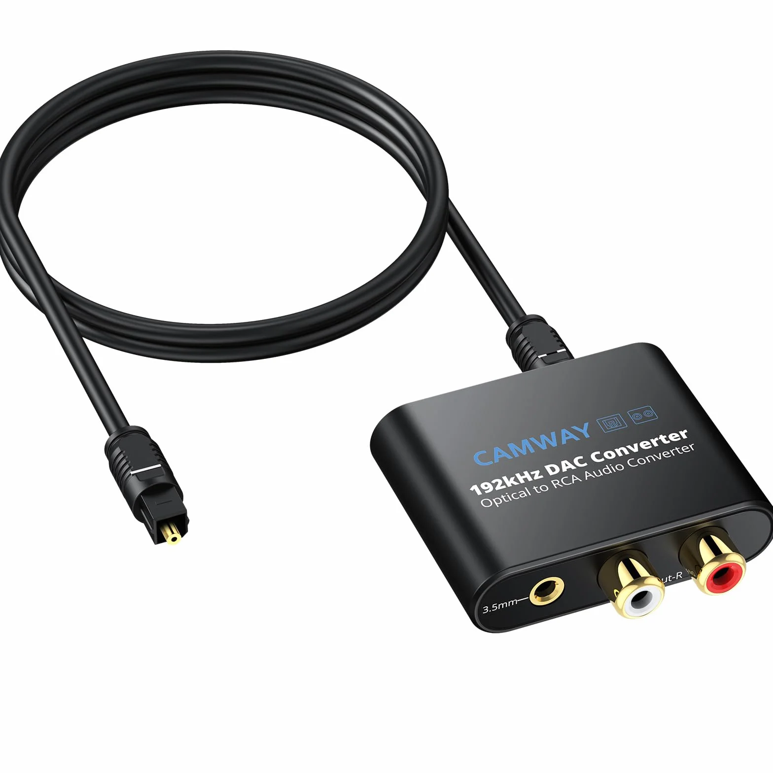 Przetwornik DAC, CAMWAY 192 kHz DAC cyfrowy na analogowy, konwerter audio, SPDIF optyczny Toslink do analogowego RCA Audio 3,5 mm adapter z kablem optycznym 1 m, konwerter DAC do TV, DVD, Blu-ray Xbox