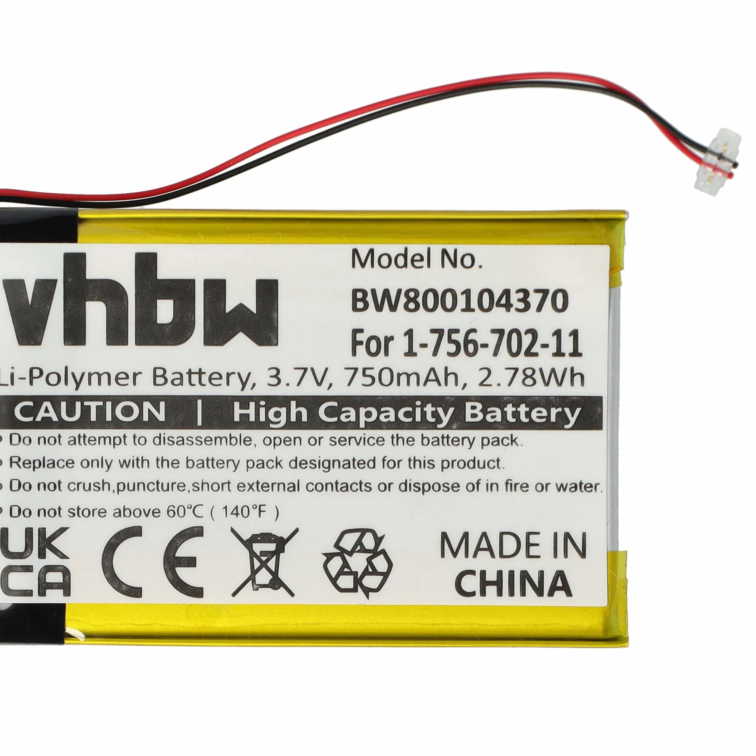 vhbw Bateria kompatybilna z Sony NWZ-A828, NWZ-A828KBLK, NWZ-A829, NWZ-A829BLK, NWZ-A845 odtwarzacz MP3 (750 mAh, 3,7 V, litowo-jonowy)